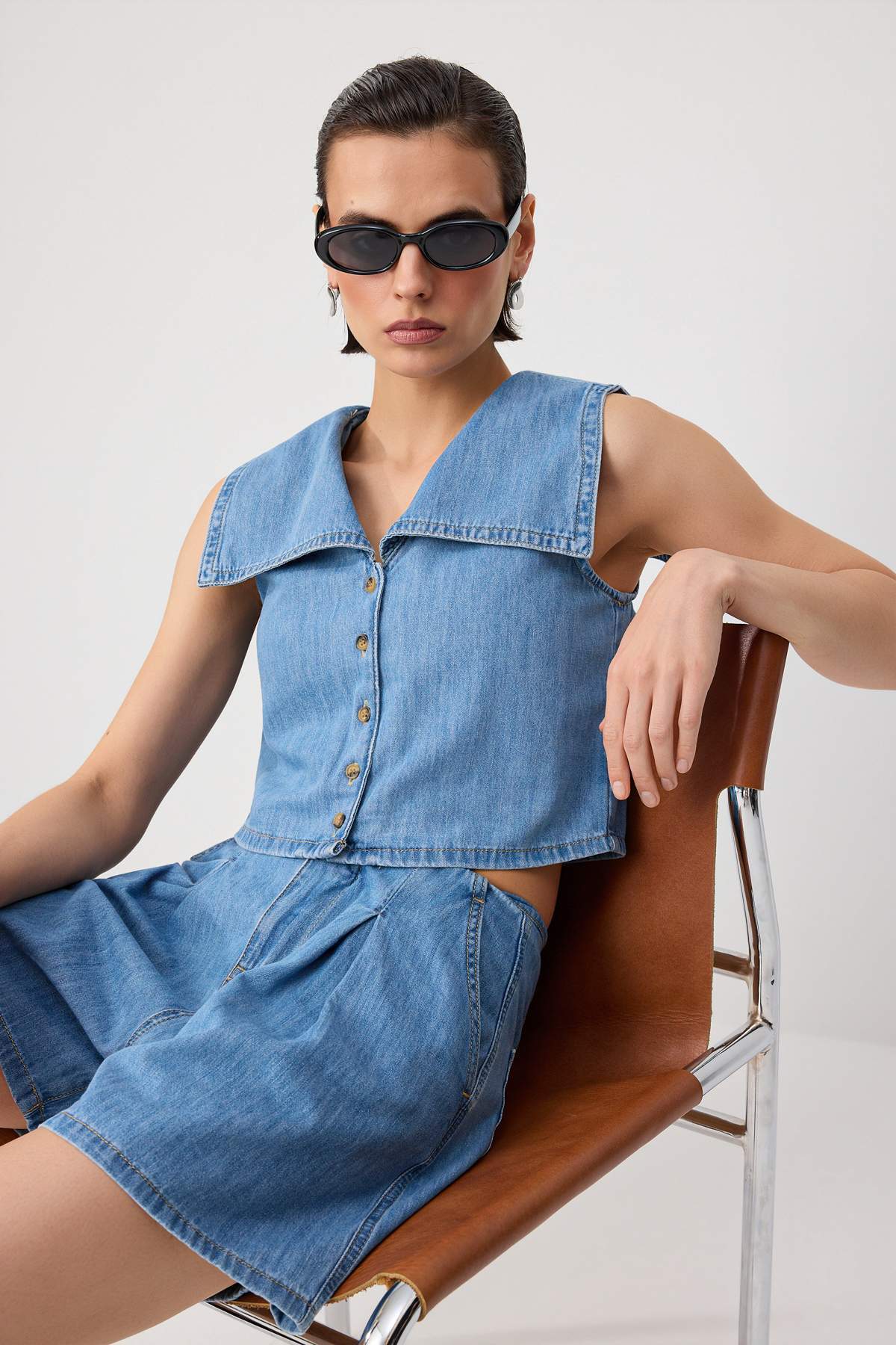 Trendyolmilla Açık Mavi Bluz Şort Denim Alt - Üst Takım TWOSS26AU00275