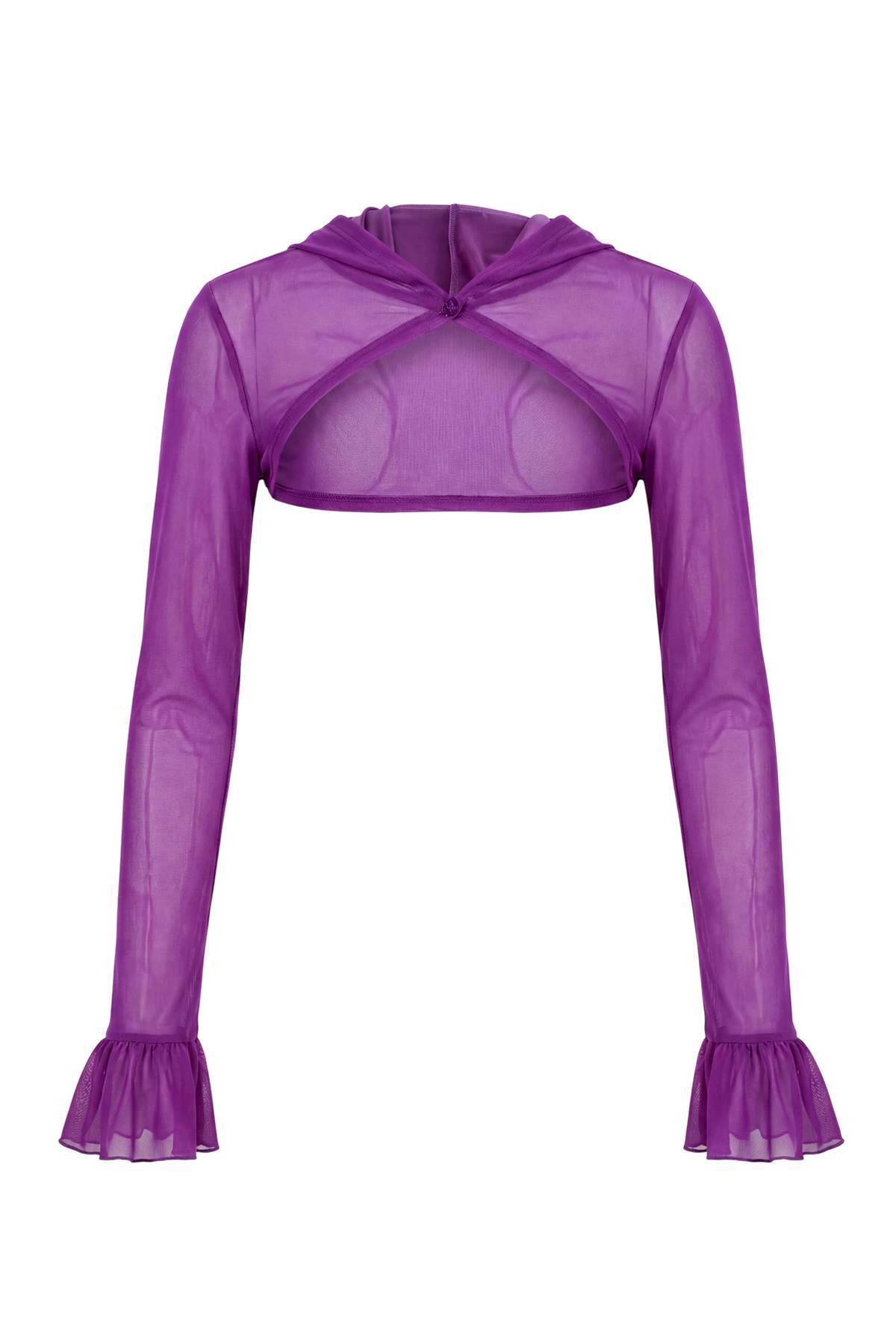 Trendyolmilla Mor Düz Regular Kapüşonlu Standart Kol Uzun Tül Örme Bluz TWOSS26BZ01077