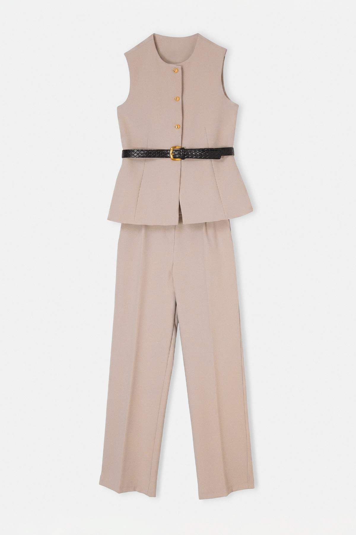 Drop by Trendyolmilla Taş Bisiklet Yaka Düğmeli Belden Kemerli Yelek Beli Lastikli Pantolon TDRSS26AU00056