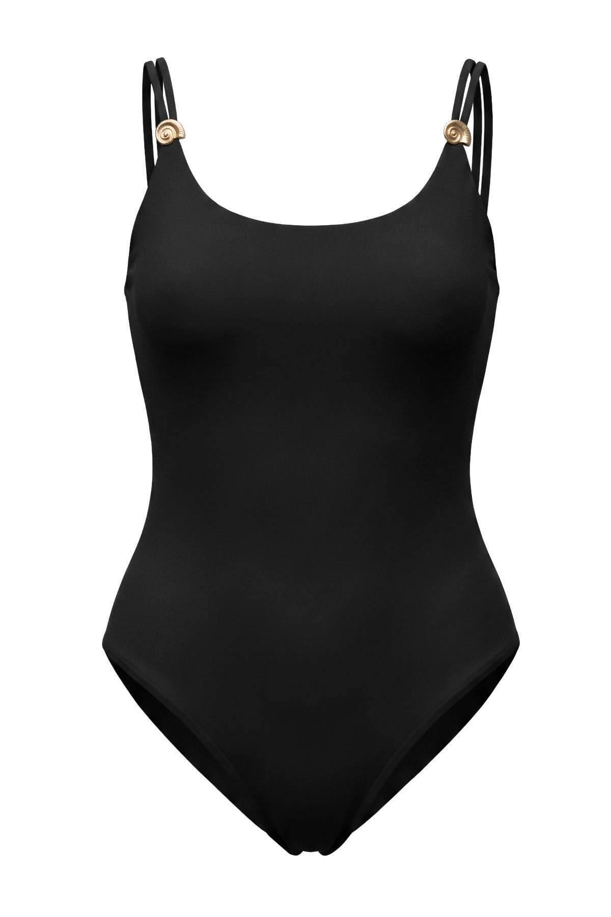 Trendyolmilla Curve Siyah Vücuda Oturan Havuz Yaka Kolsuz Aksesuar Detaylı Çıtçıtlı Örme Büyük Beden Body TBBSS26CS00009