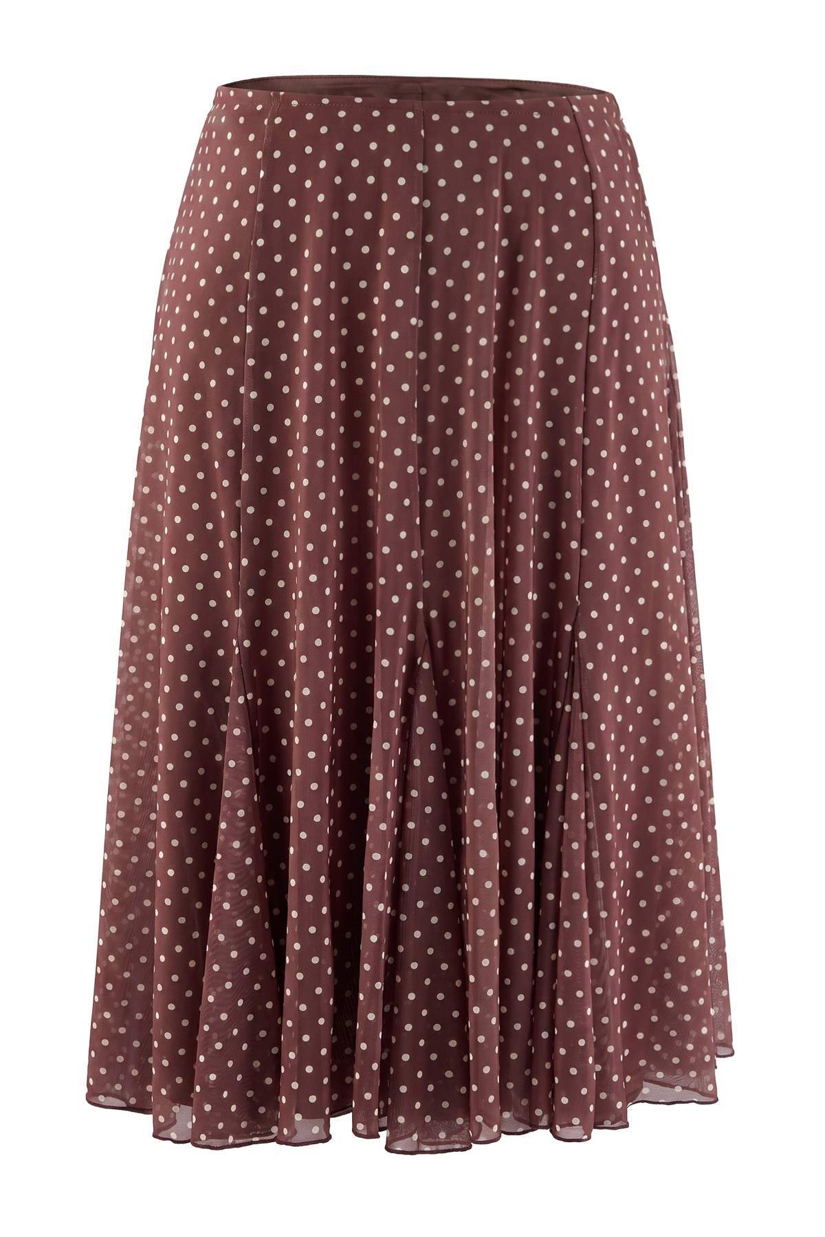 Trendyolmilla Curve Kahverengi Puantiye Desenli Tül Örme Büyük Beden Etek TBBAW27AZ00021