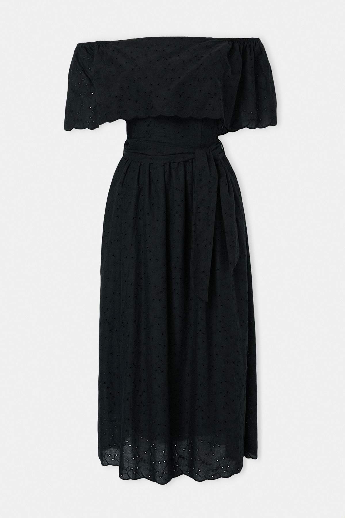 Drop by Trendyolmilla Carmen Yaka Brodeli Belden Kuşaklı Uzun Elbise TDRSS26EL00140
