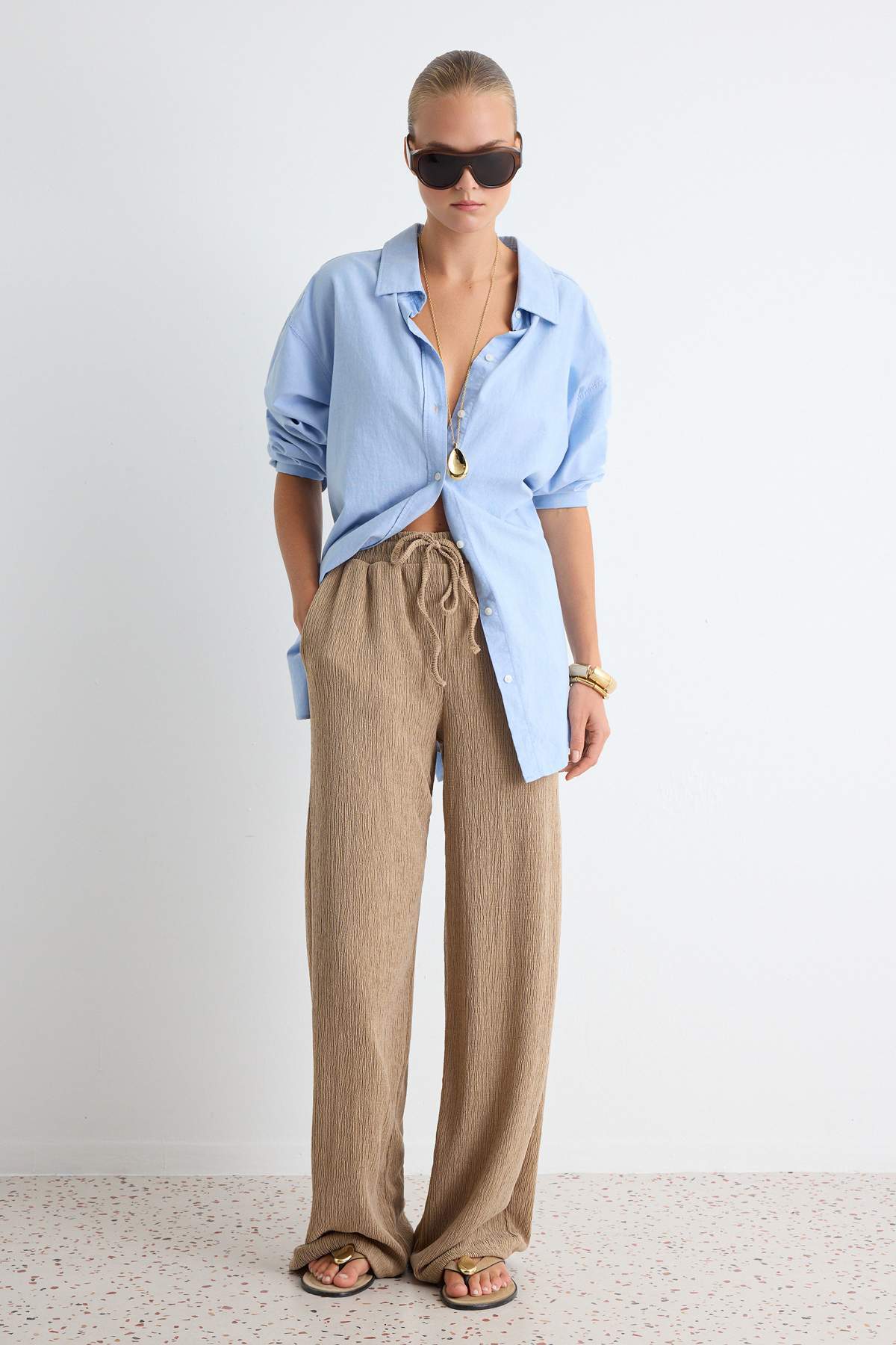 Trendyolmilla Vizon Wide Leg Esnek Örme Pantolon TWOSS24PL00054
