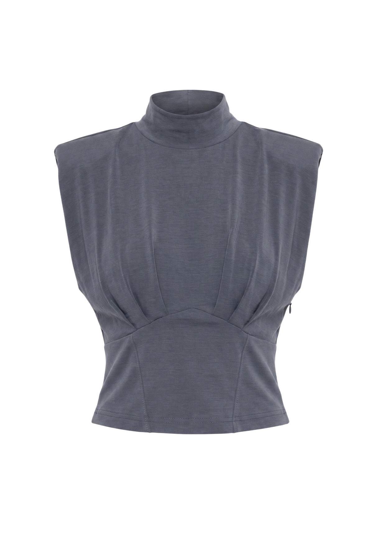 Trendyolmilla Antrasit Düz Fitted Dik Yaka Belden Oturtmalı Kolsuz Crop/Kısa Modal Kumaş Örme Bluz TWOAW27BZ00085