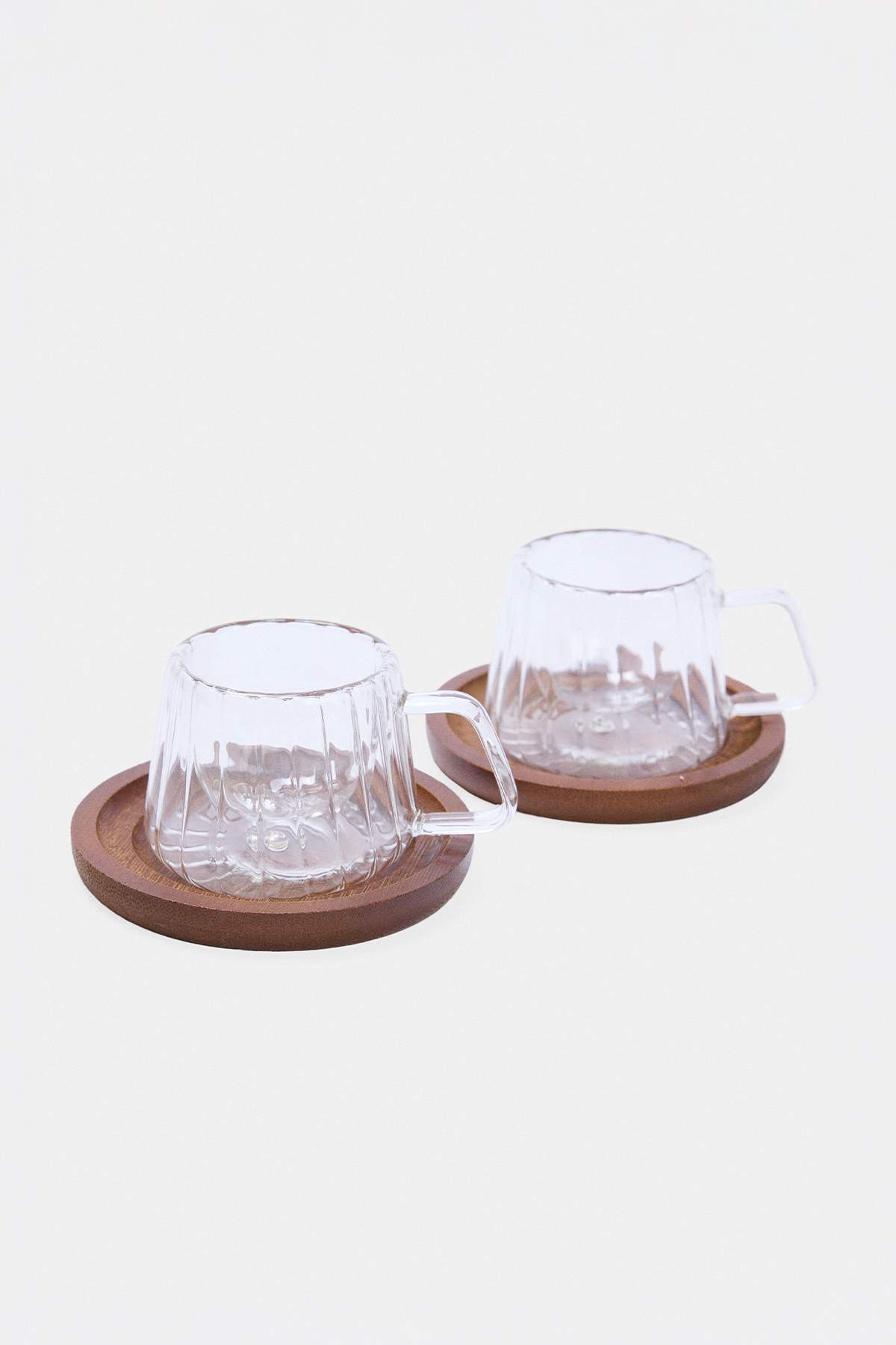 Trendyol Home Set of 2 200 ml Double Walled Cups with Wooden Plates Tphaw27Kfc00006