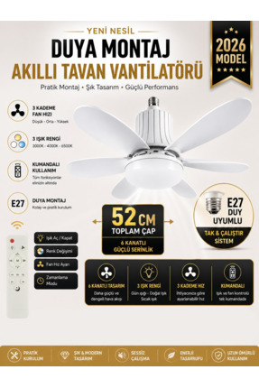 Kılıforyum Tavan Vantilatör Kumandalı Sessiz 6 Kanatlı Işıklı E27 Duy Modern ...