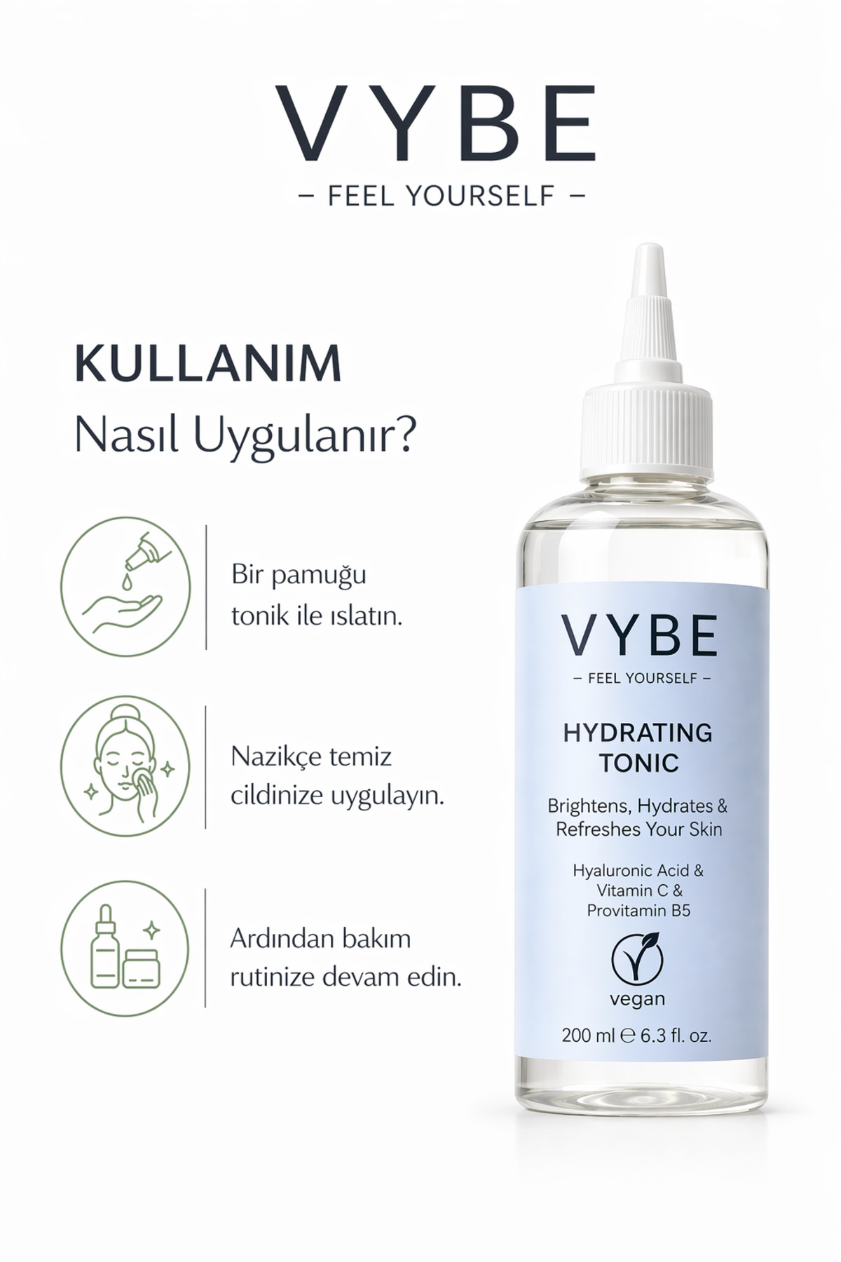 Yüz Toniği 200 ml - Tüm Cilt Tiplerine Uygun — VYBE02 — تصویر 5 از 7
