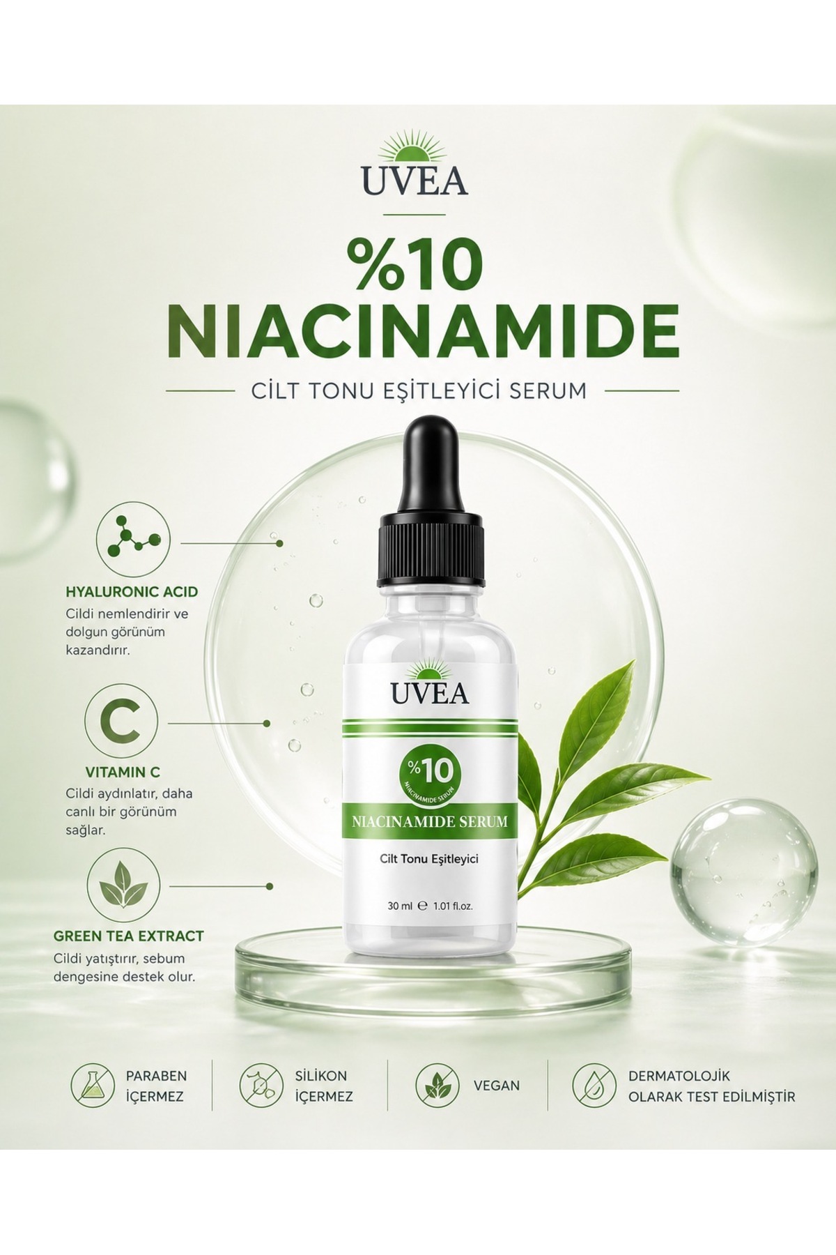 %10 Niacinamide Cilt Bakım Serumu 30 ml – Leke Karşıtı, Gözenek Sıkılaştırıcı ve Ton Eşitleyici — CİLT BAKIM SERUMU — تصویر 6 از 8