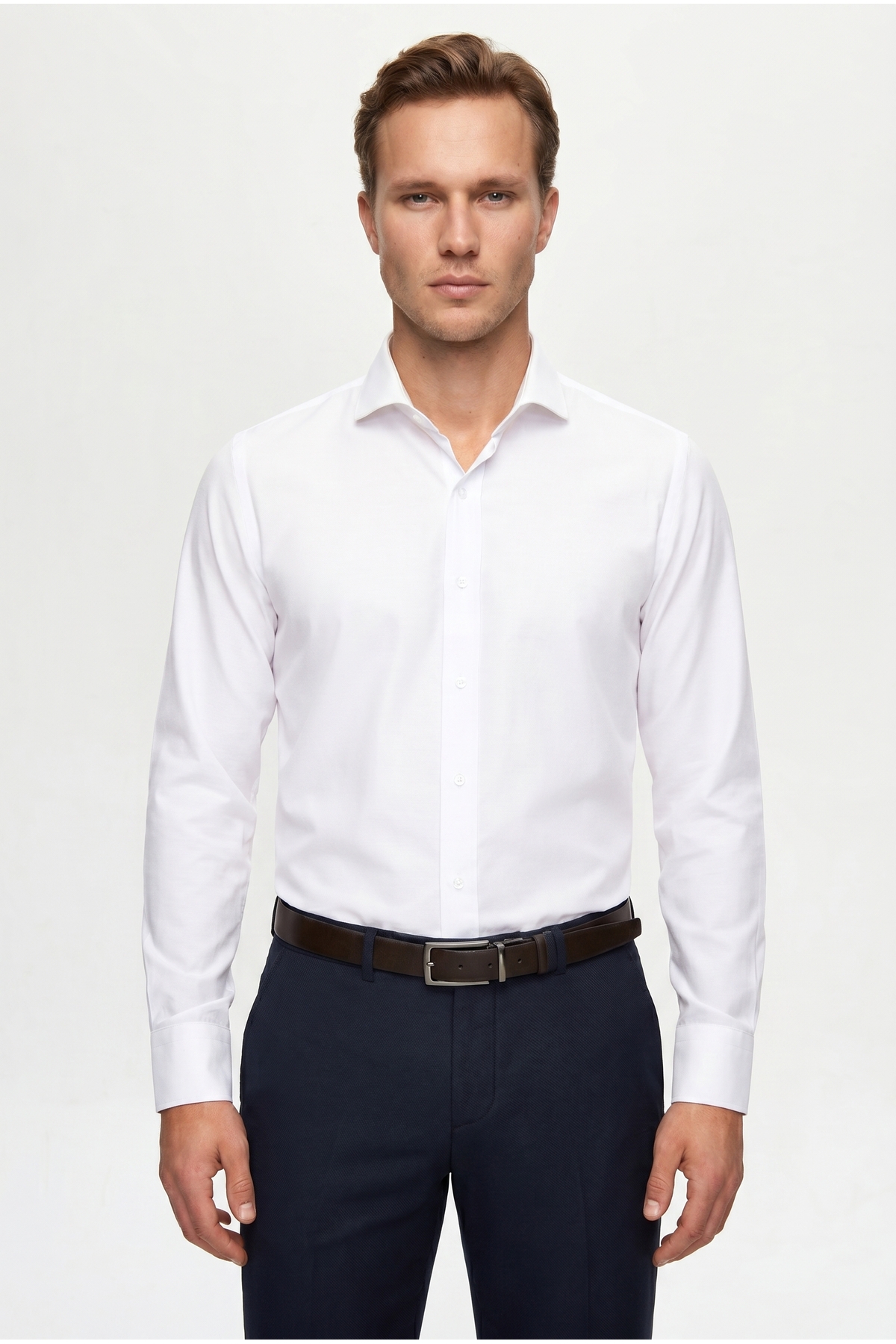Ds Groom Slim Fit White Classic Tie Down Long Sleeve Easy Iron Shirt