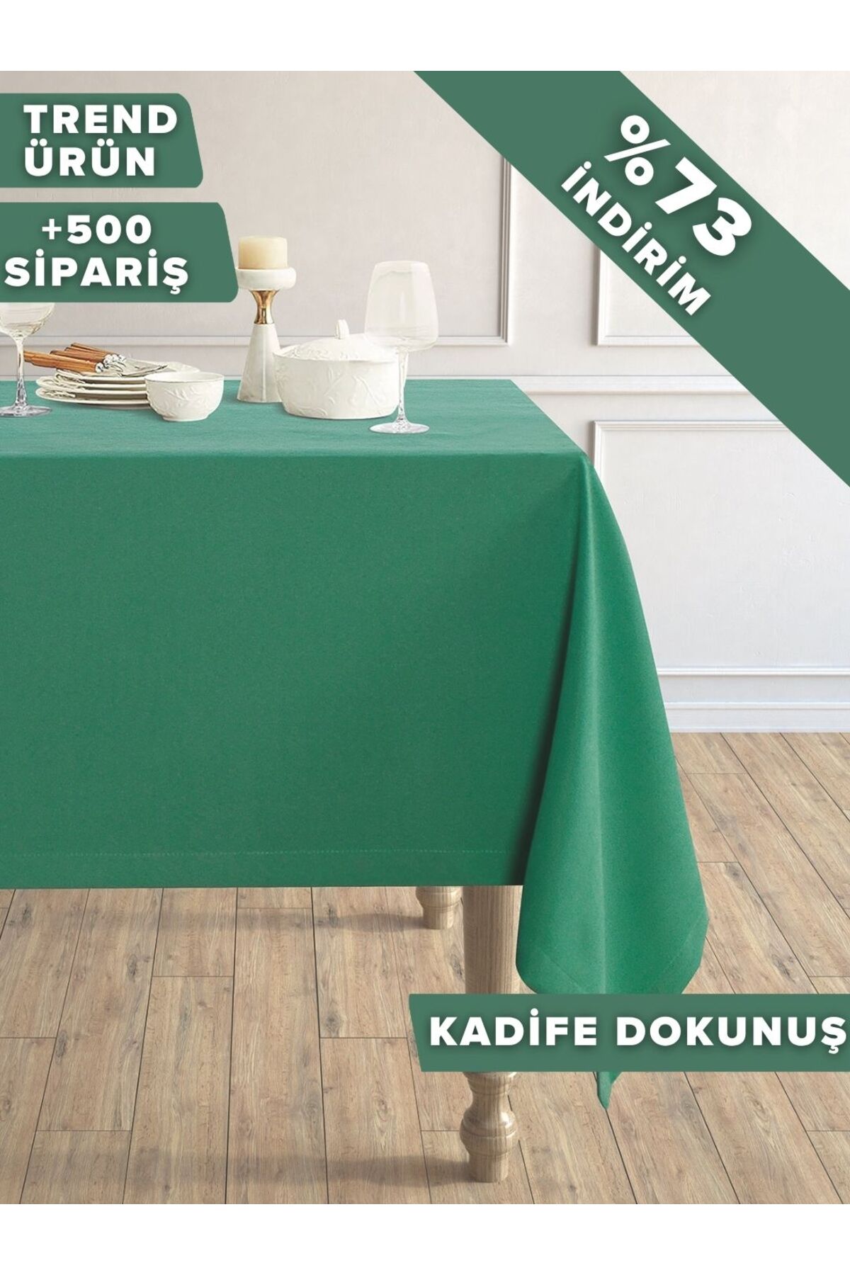 Daily Series Velvet Textured Emerald Green Tablecloth
