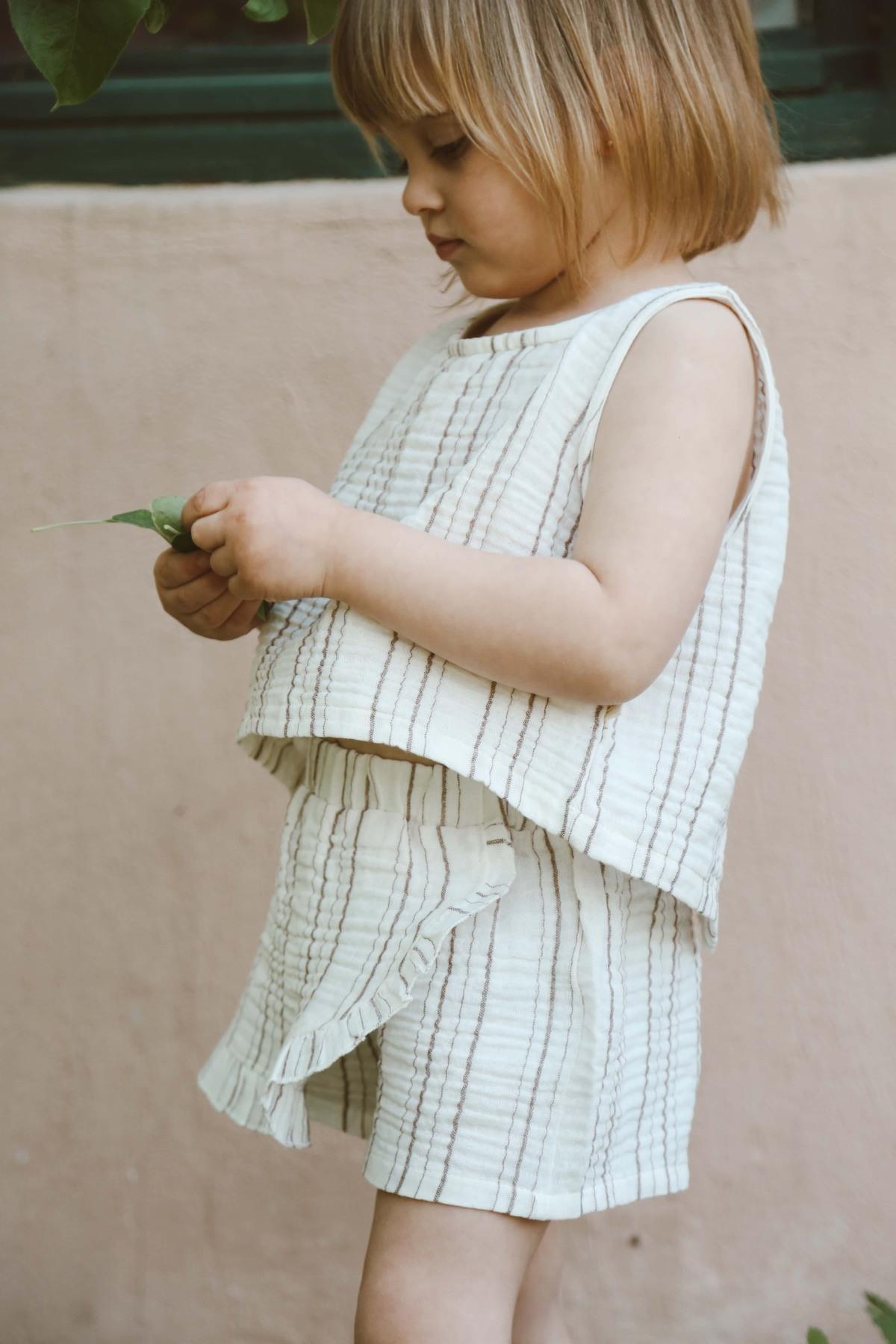 Brown Striped Back Cross Detailed Singlet and Shorts Skirt Set