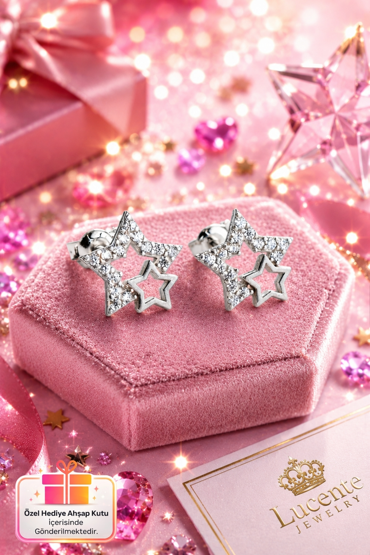 Double Star Special Design Stylish & Elegant Earrings with 925k Rhodium Zircon Gemstone