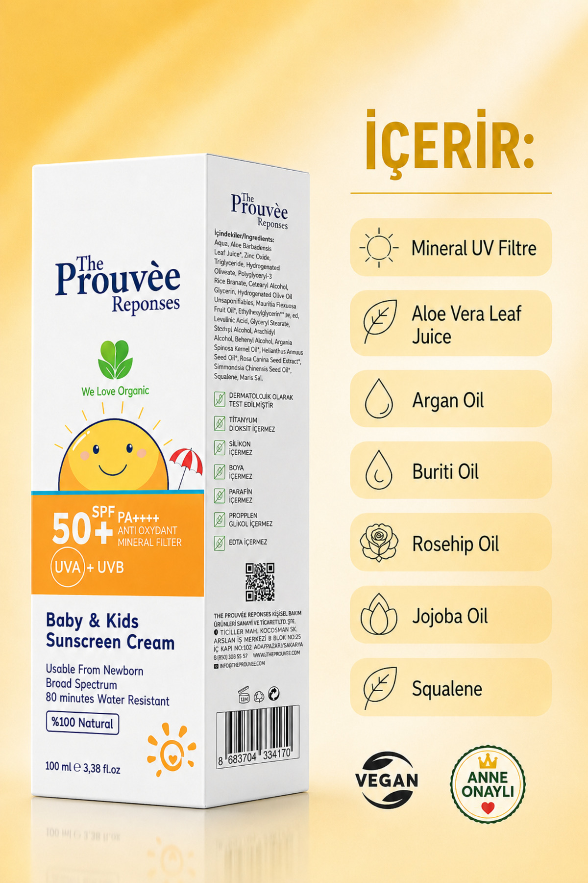 %100 Doğal 50 Spf Bebek Ve Çocuklar Için Organik Güneş Koruyucu Krem 100 ml — ORGANİKSUNBABY — تصویر 6 از 8