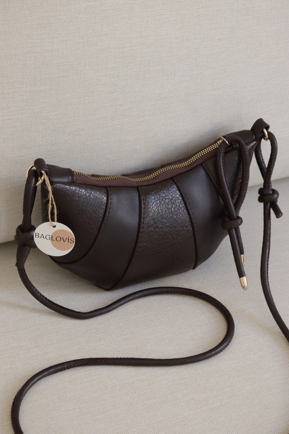 Women's Coffee Color Knot Detailed Croissant Model Stylish Shoulder and Armpit Bag