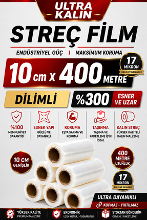 OPTİMEX Dilimli Streç Film 10 cm x 400 Metre Mini Ambalaj Streci Küçük Eşya P...
