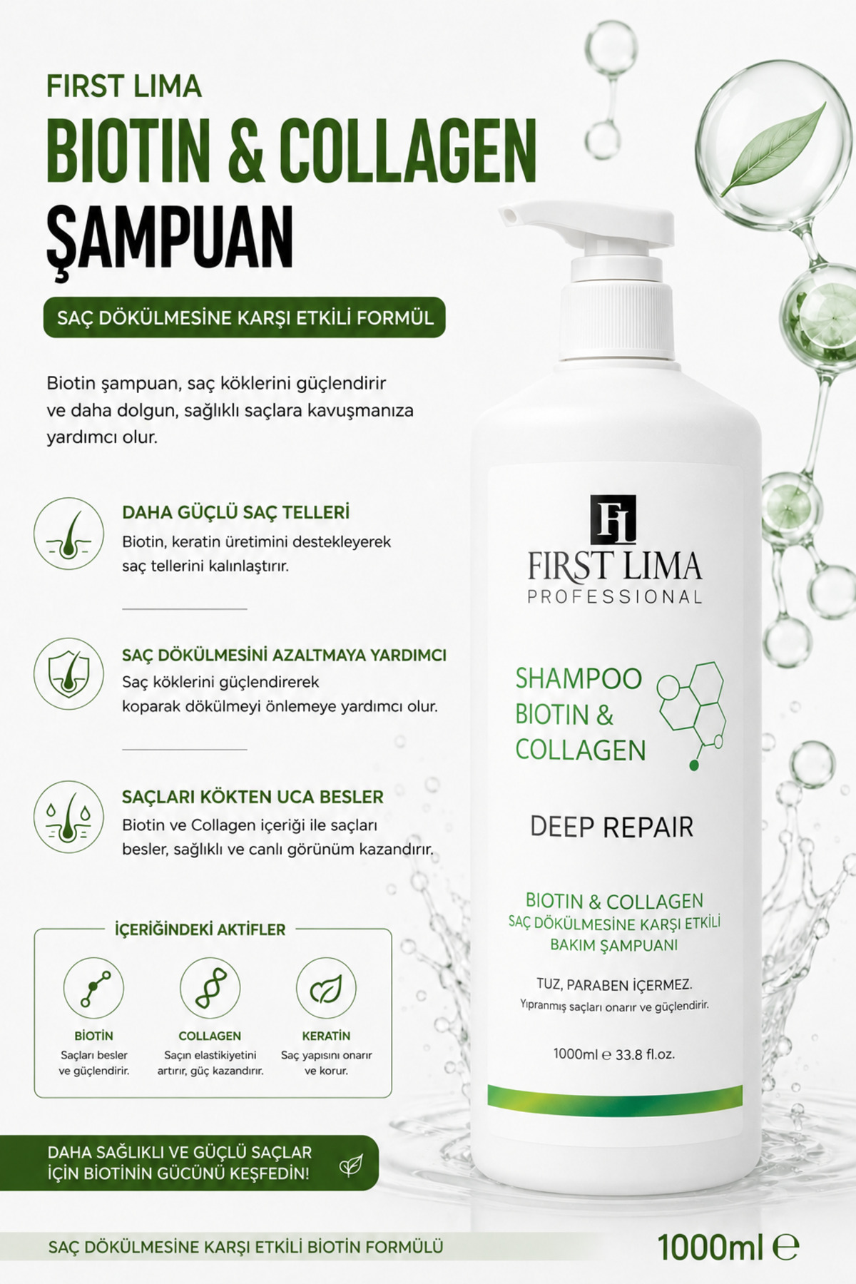 Yıpranmış Saçlar Için Tuzsuz Onarıcı Biotin & Collagen Şampuanı Ve Saç Bakım Maskesi 1000 Ml — TYC00766018149 — تصویر 3 از 6