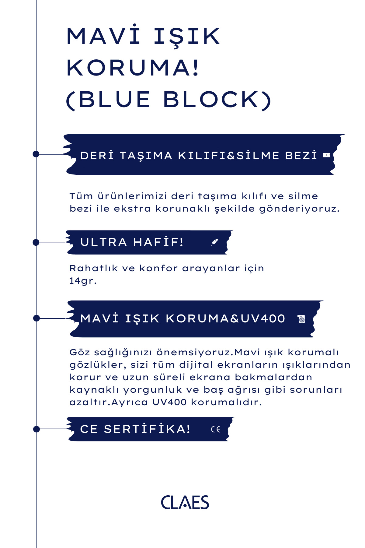 CLAES Kai Black Unisex Mavi Işık Koruyucu Gözlük görsel 5