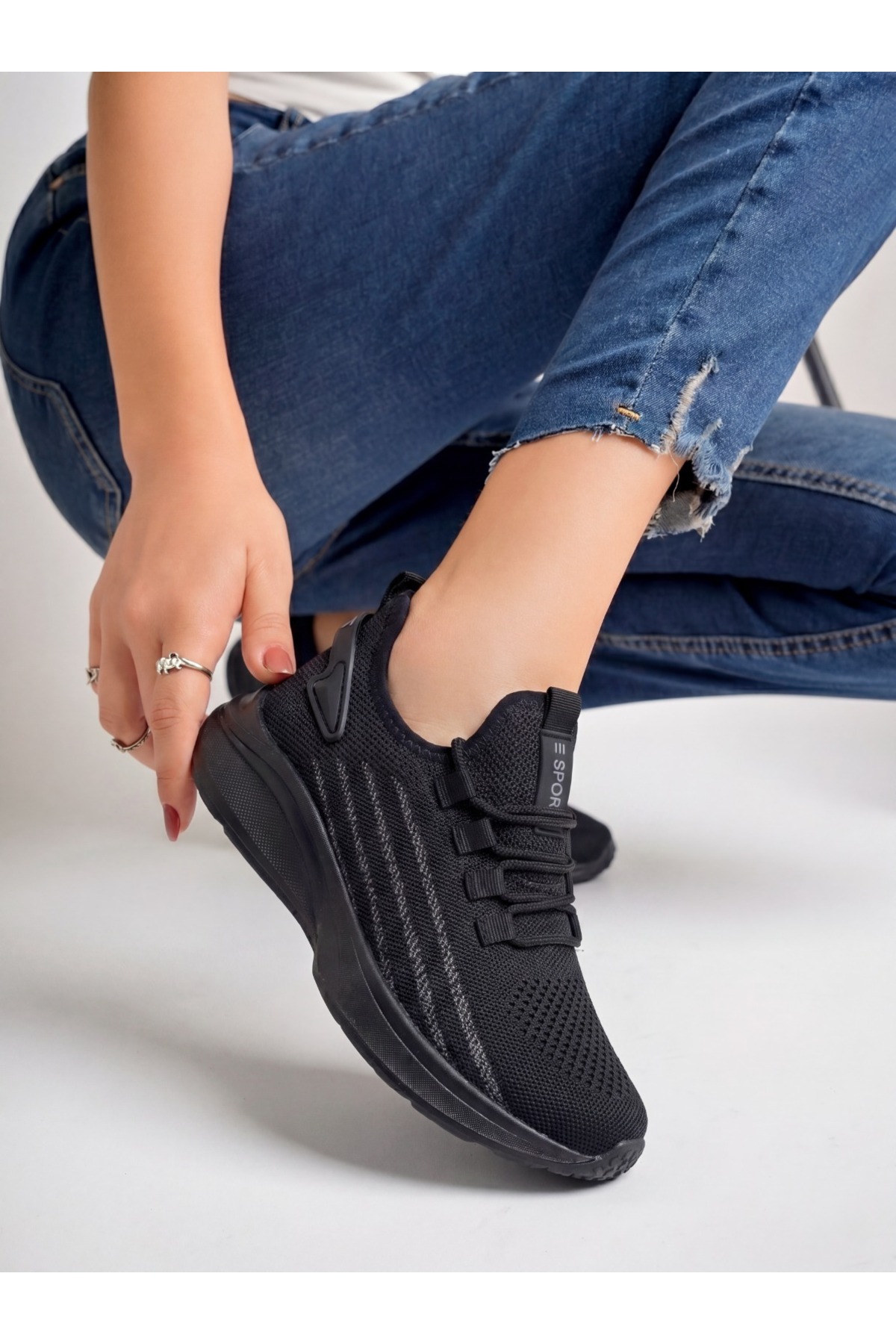 E SPORT Siyah Unisex Hafif Triko Sneaker Ortopedik Ayakkabı-015 görsel 5