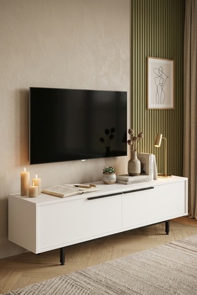 Yurupa Bohem Tv Ünitesi 160cm Modern Tv Sehpası Salon Metal Ayaklı Dolaplı Be...