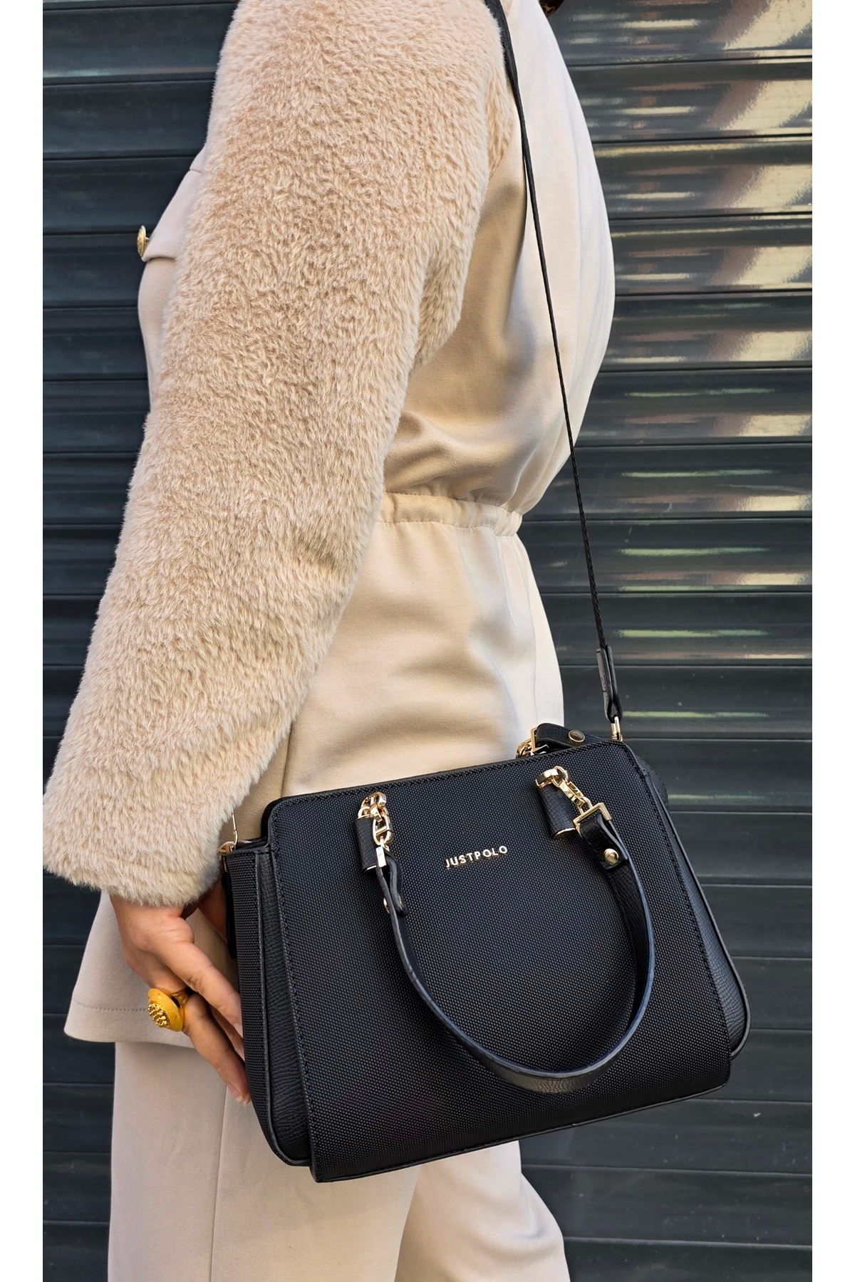 POLO BAG just polo orijinal kadın siyah el ve omuz çantası görsel 5