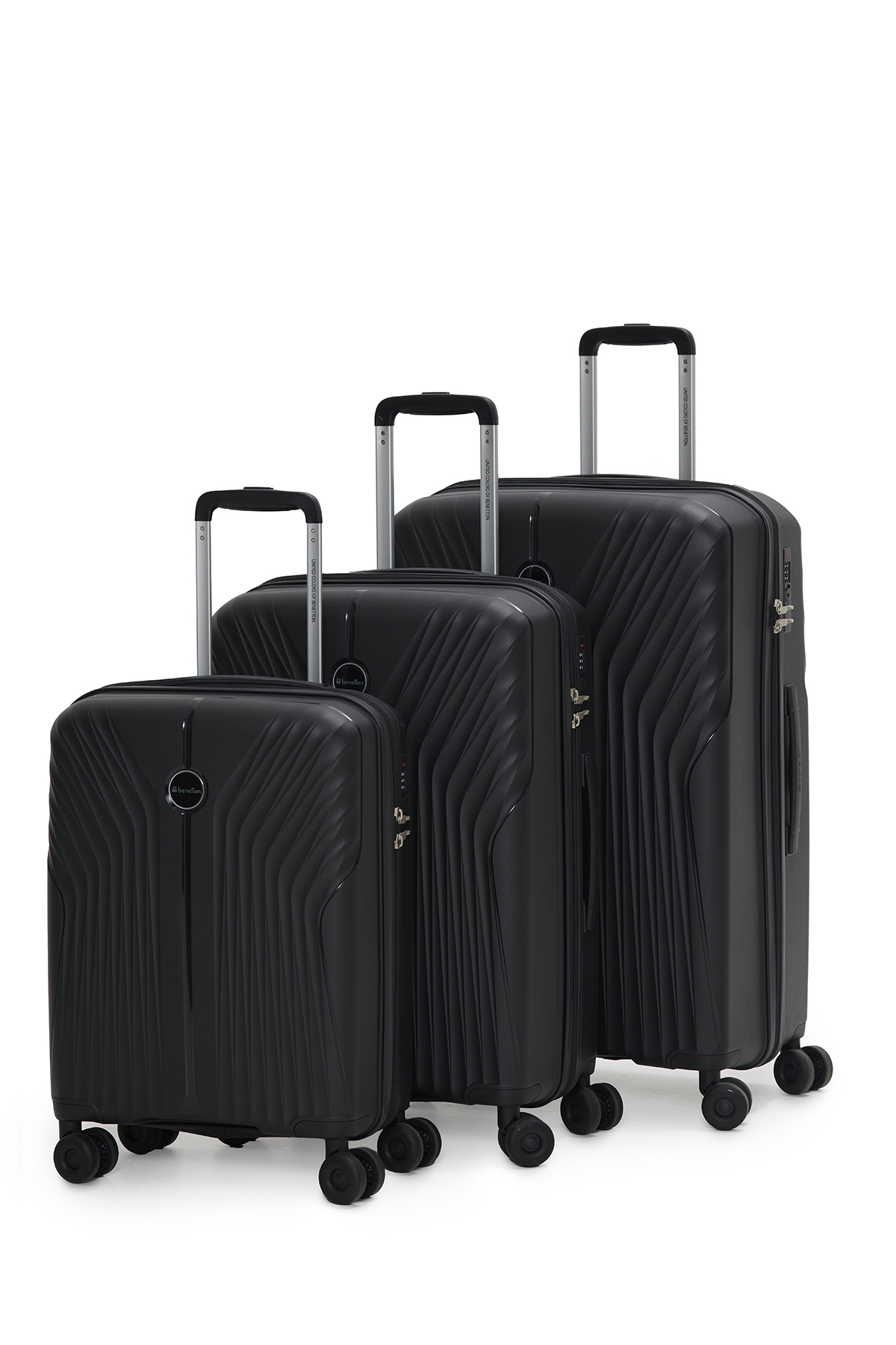 Benetton 8015 3-Piece Set Polypropylene Unbreakable Suitcase Wheeled Suitcase BLACK