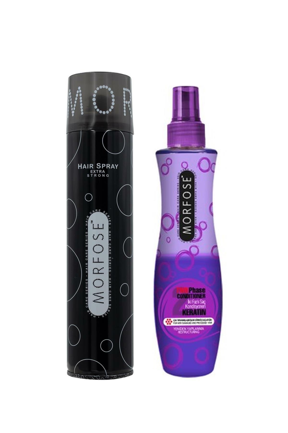 Morfose Çift Fazlı Fön Suyu Keratin 240 ml+Ekstra Strong Saç Spreyi 250 ml — 1100002078-1