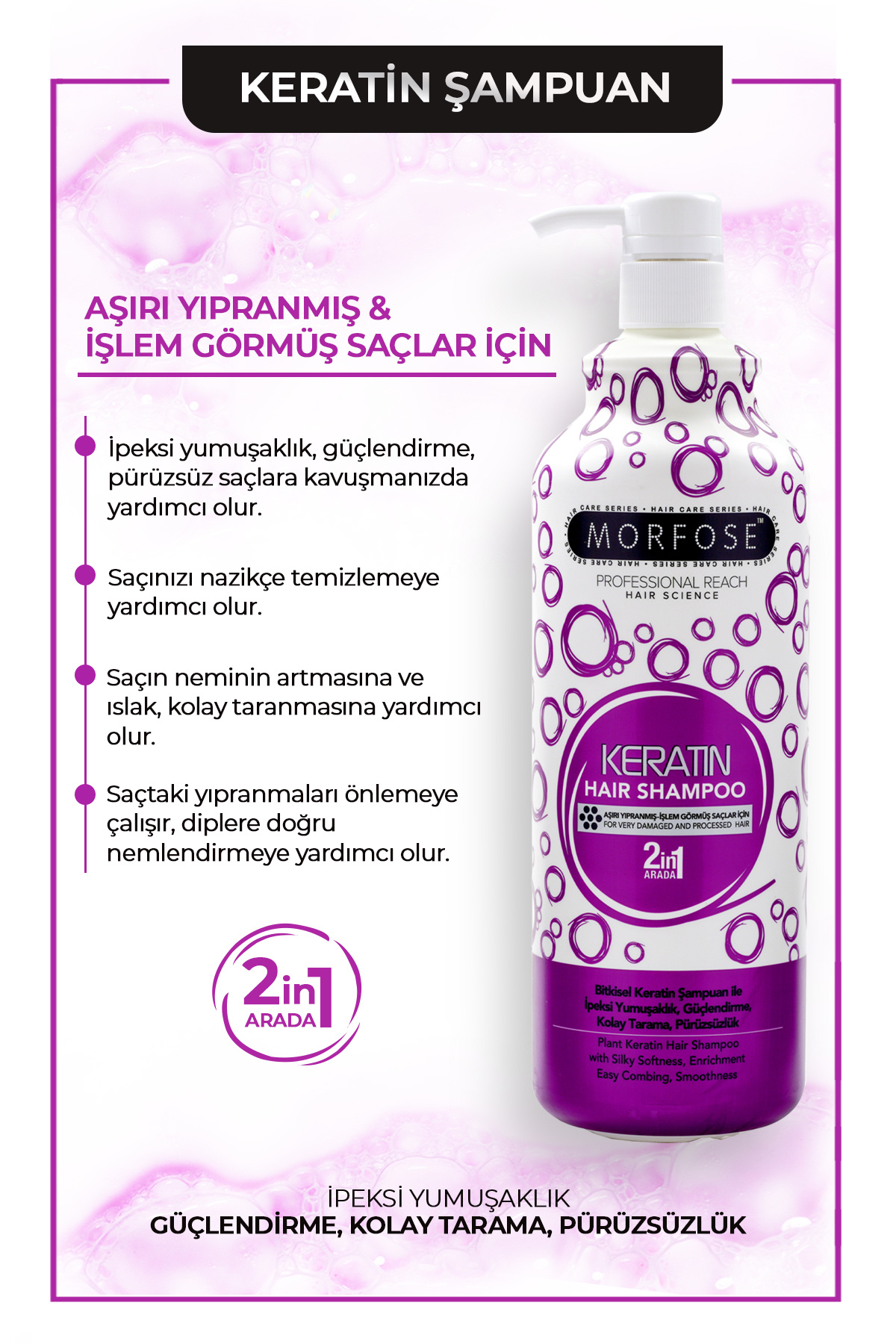 Keratin Içeren Saç Şampuanı 1000 ml 2 Adet — 3028669001357 — تصویر 3 از 4