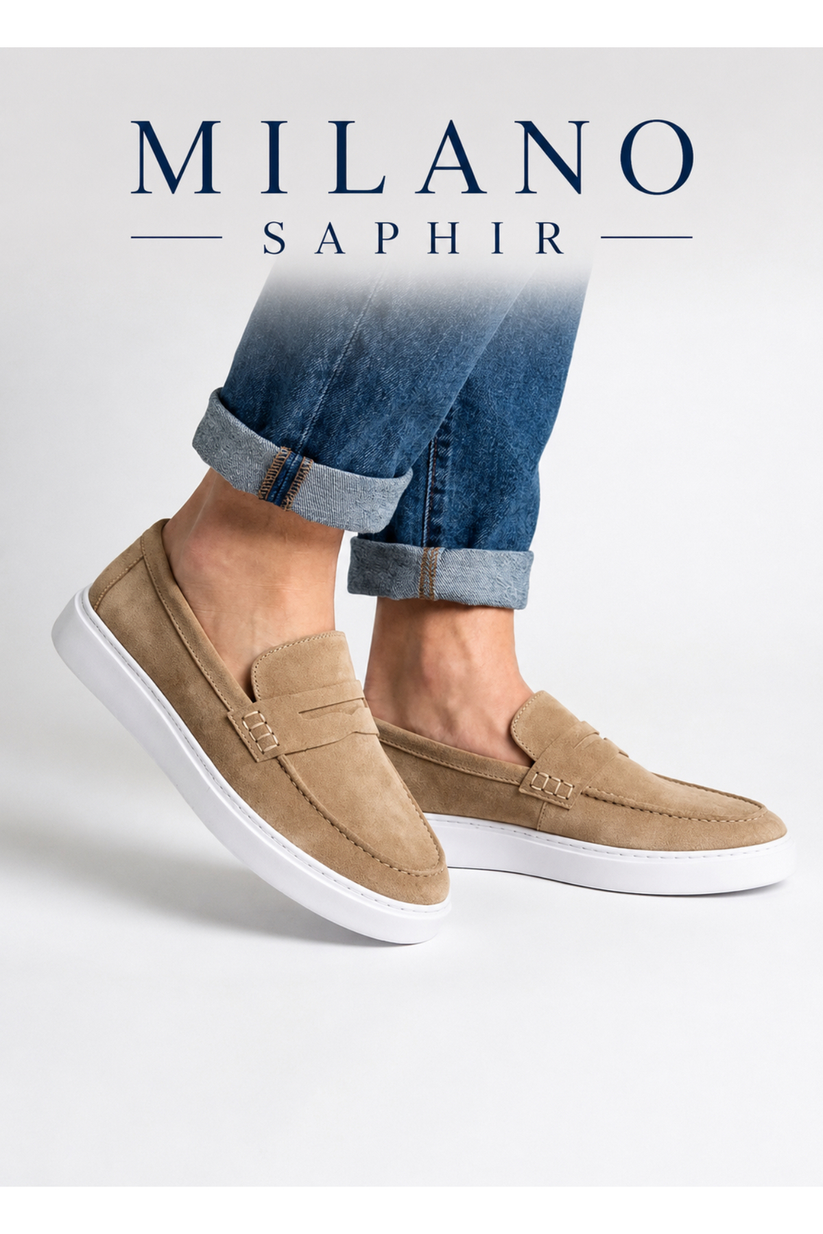 Milano Saphir Loafer Bej Süet Hakiki Deri Dikişli Eva Taban