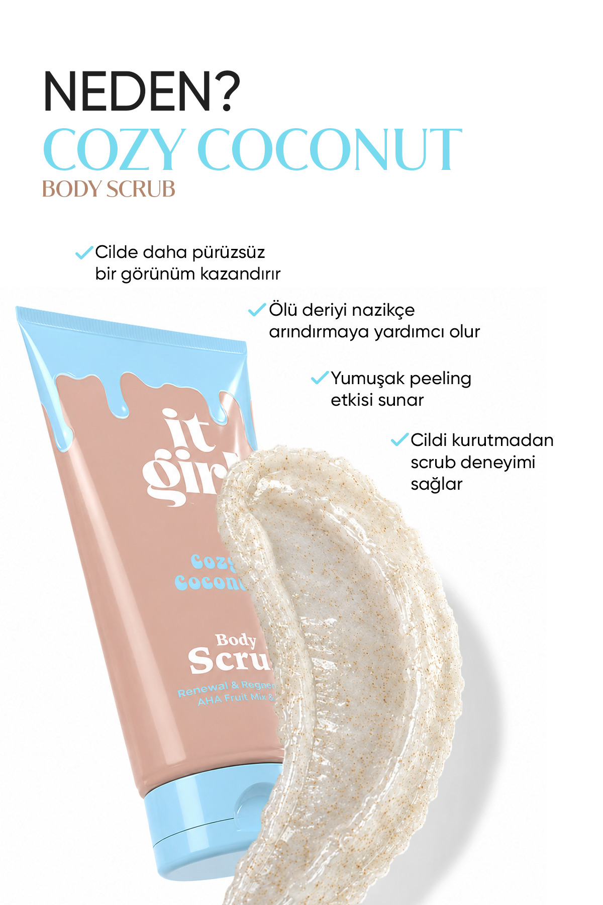 Cozy Coconut AHA & Urea Yoğun Nemlendirici, Besleyici Vücut Peeling | Body Scrub 200 ml — ITG-VP/BS-CC-200 — تصویر 2 از 4