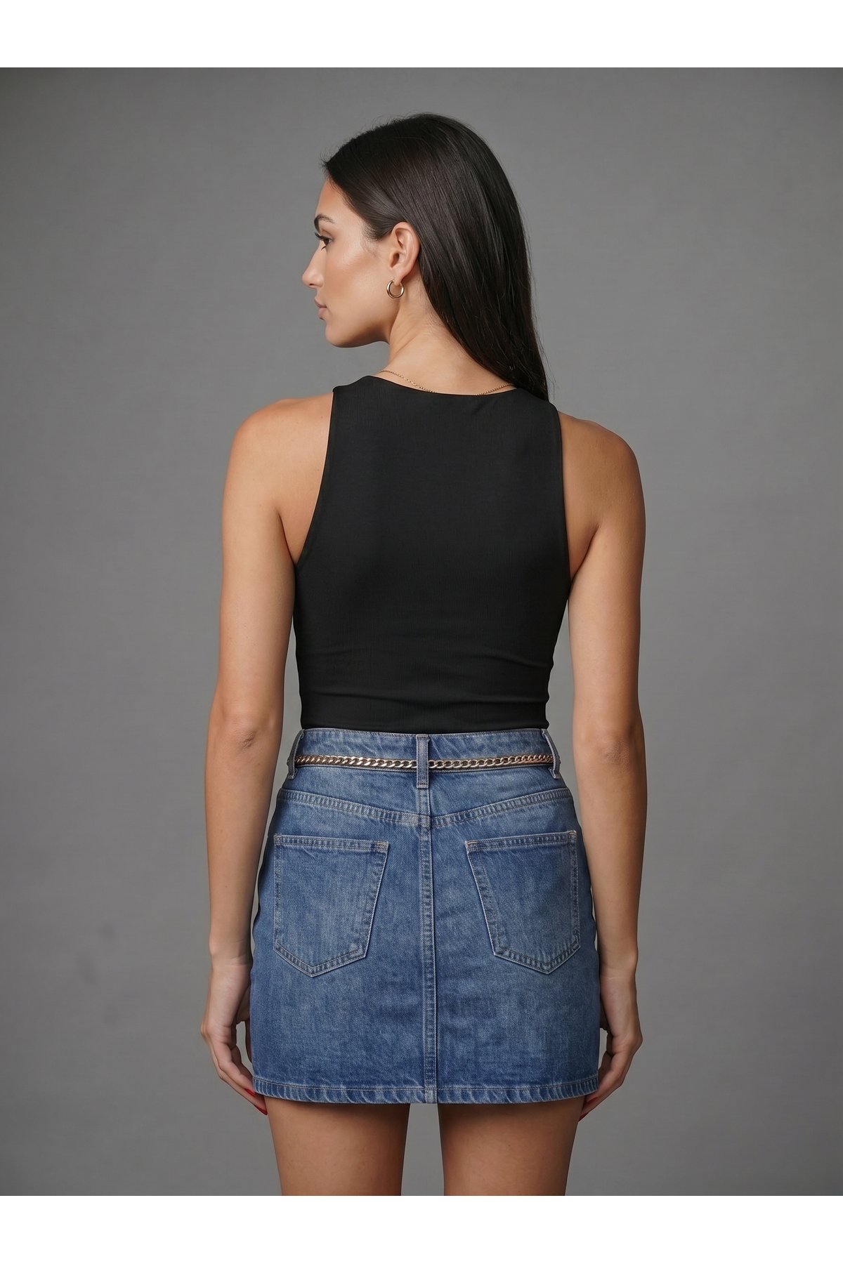 Kadın Halter Yaka Çıtçıtlı Body Slim Fit Dar Kalıp Likralı Bodysuit - Siyah 5