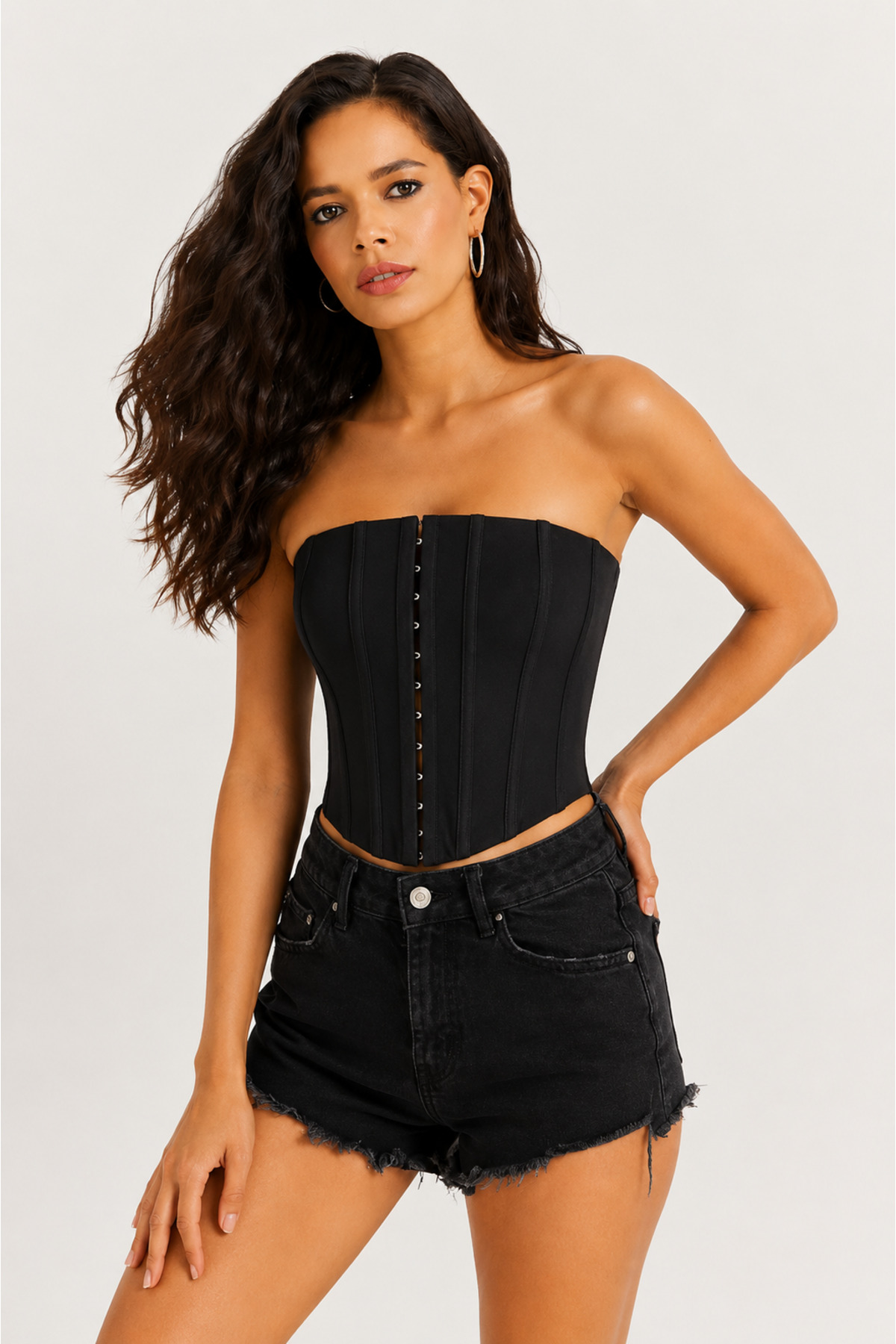 Cool & Sexy Kadın Şık Korse Crop Top - Straplez Düğmeli Büstiyer