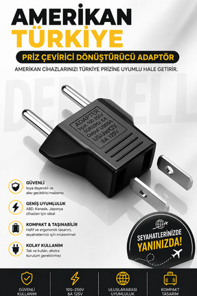 Derwell Amerikan - Türkiye Priz Çevirici Dönüştürücü Adaptör Piriz Ucu Jak Çe...