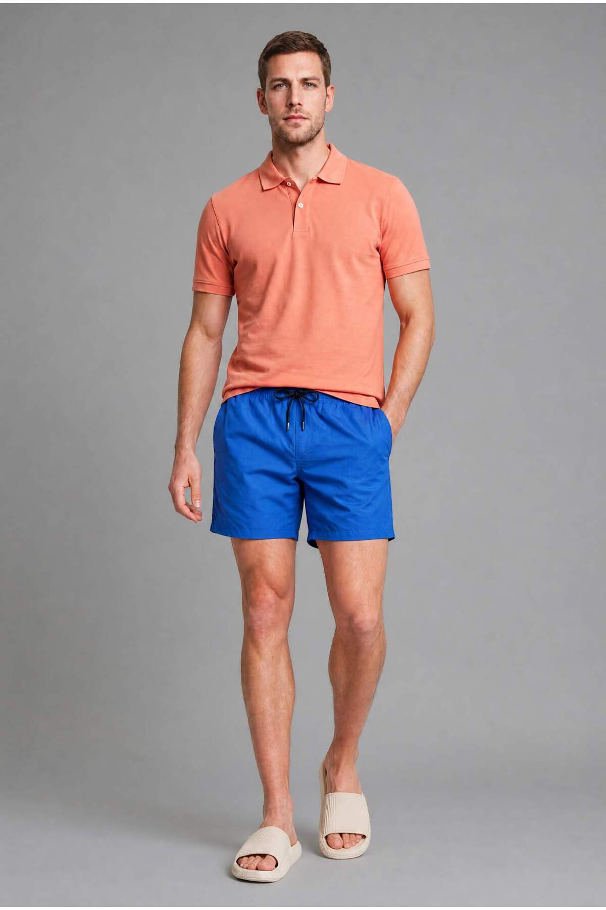 Defacto Mesh Lined Elastic Lace-Up Waist Sax Blue Swim Shorts I3377Ax26Hs