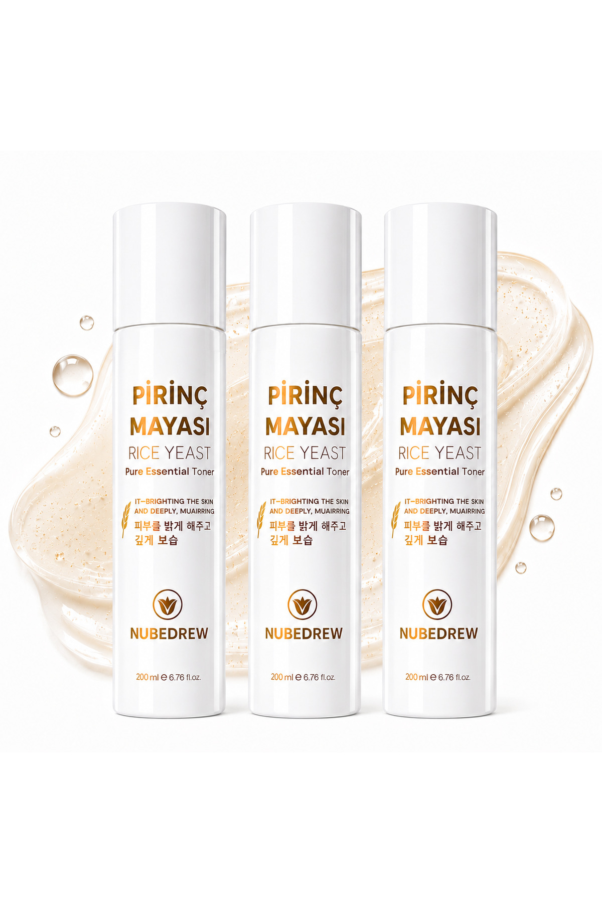 NUBEDREW 3 Adet Pirinç Mayası Tonik 200 ml Aydınlatıcı Beyazlatıcı Leke Karşıtı Nemlendirici Bakım Etkili — 3PİRİNÇMAYASI