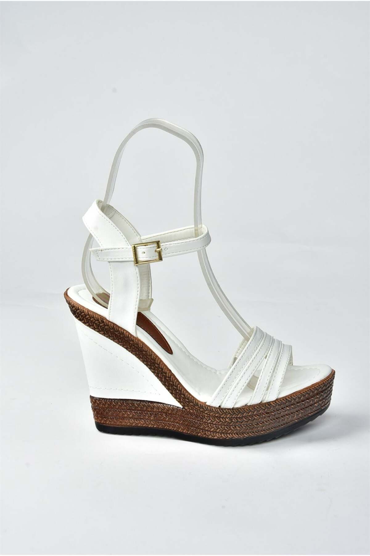 Fox Shoes Beyaz Yüksek Dolgu Topuklu Kadın Ayakkabı K674071609 görsel 4