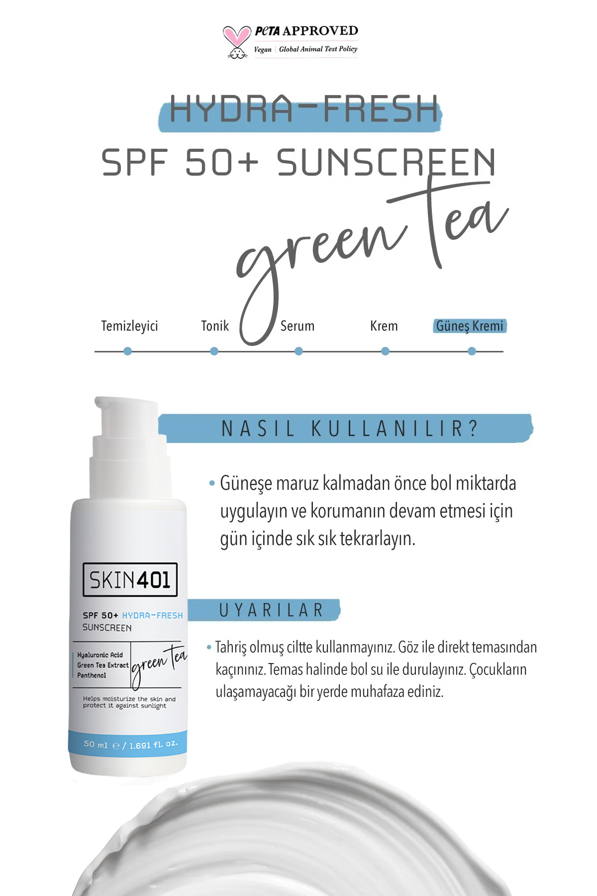SPF 50+ Hyalüronik Asit + Aloe Vera Nemlendirici Yüz Güneş Kremi 50 ml – Hafif Yapılı, Beyaz İz Bırakmayan — Skin401-301 — تصویر 8 از 8