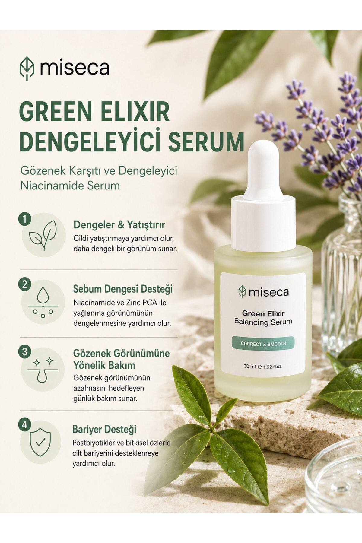 Green Elixir Niacinamide Gözenek Karşıtı Ve Dengeleyici Serum 30 ml — CB-B3Z — تصویر 3 از 4