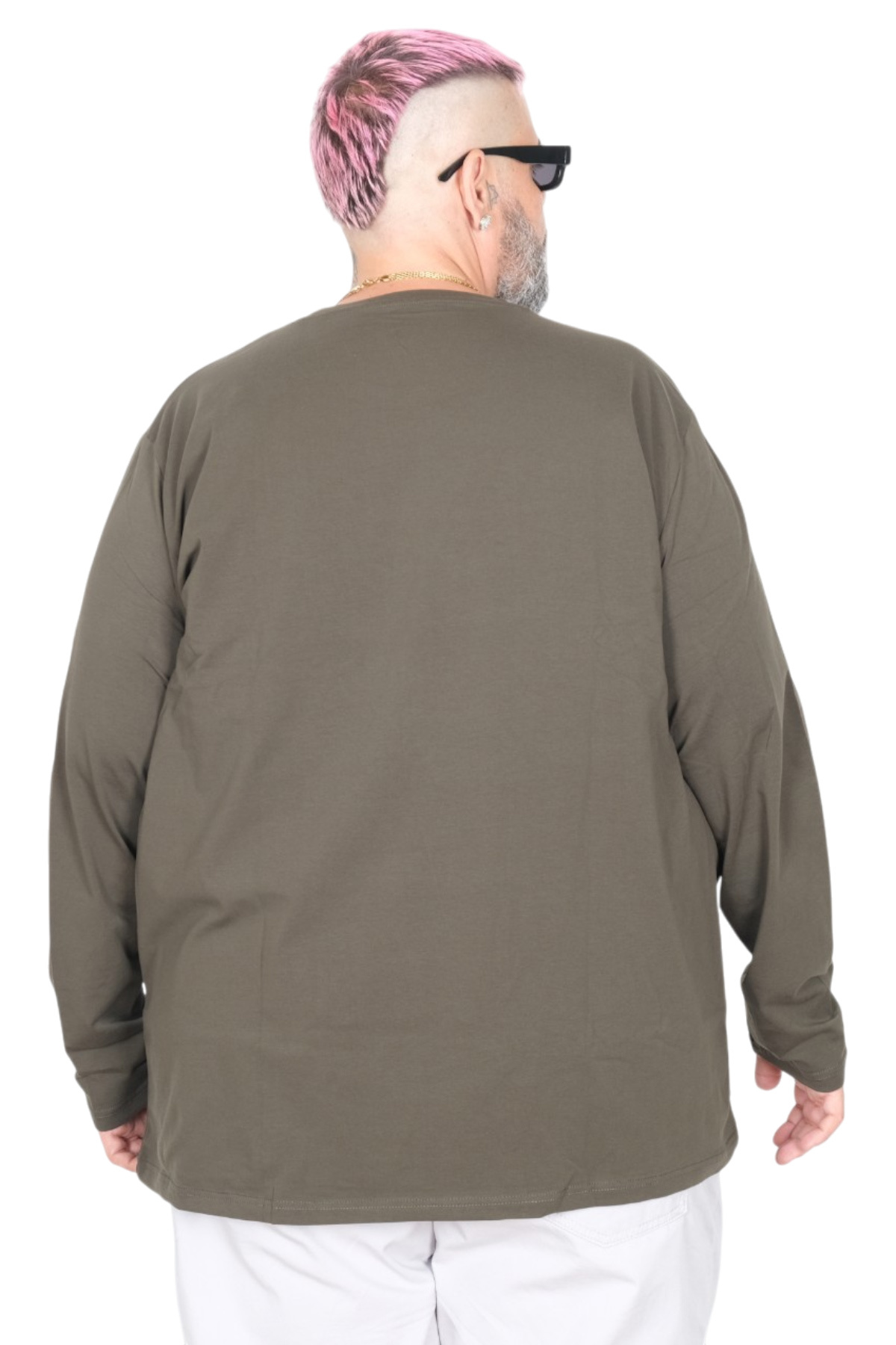 ModeXL Mode XL Büyük Beden Erkek Tshirt Likralı Bisiklet Yaka 20102 Haki görsel 5