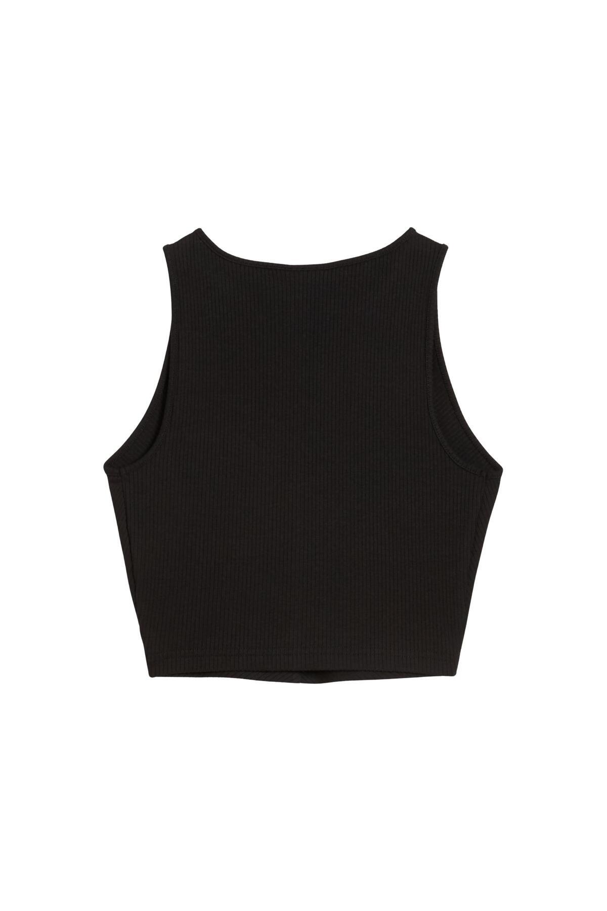 Puma 629765-01 Wardrobe Ess Ribbed Crop Top Kadın T-Shirt Siyah görsel 2
