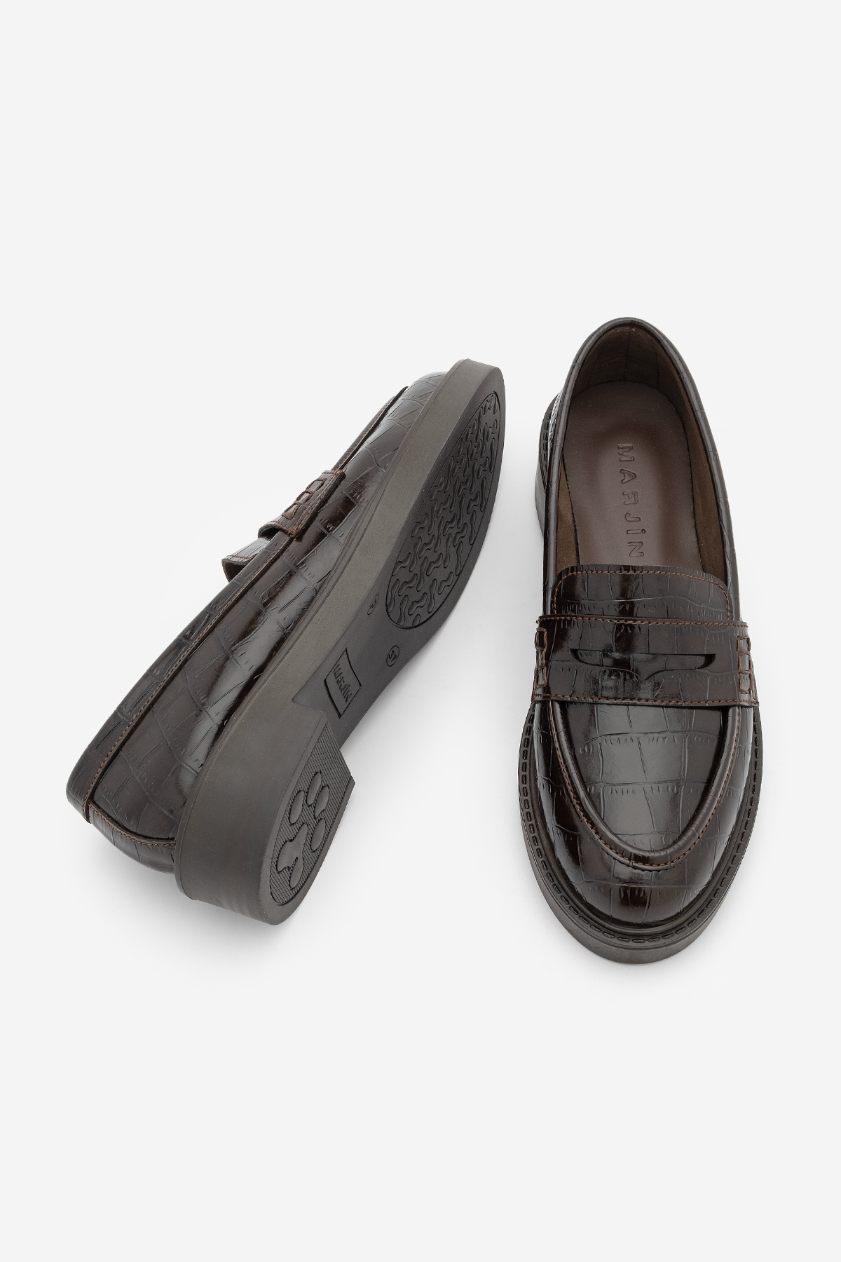 Marjin Kadın Loafer Günlük Klasik Ayakkabı Casual Makosen Fonle Kahve Croco görsel 8