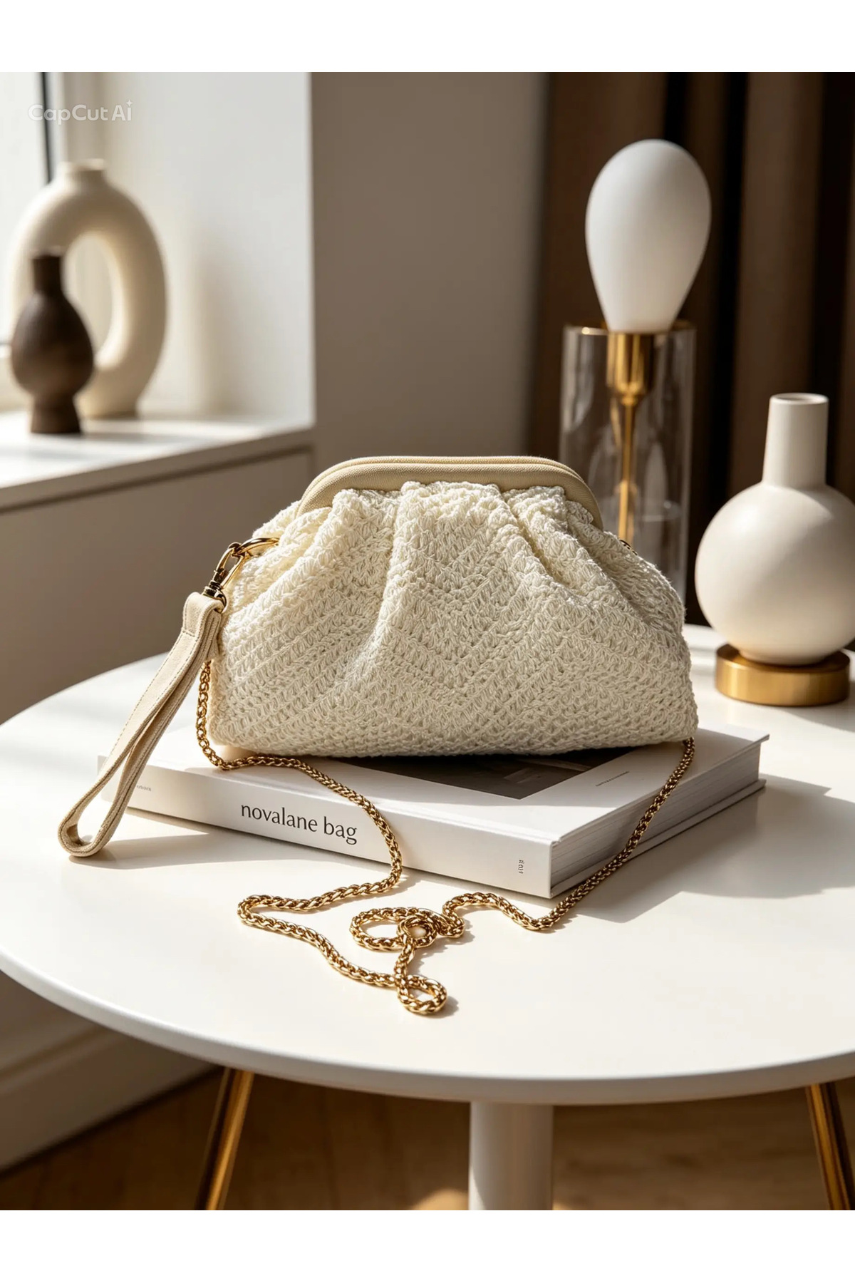 NOVALANE BAG Zincir askılı hasır clutch el çantası