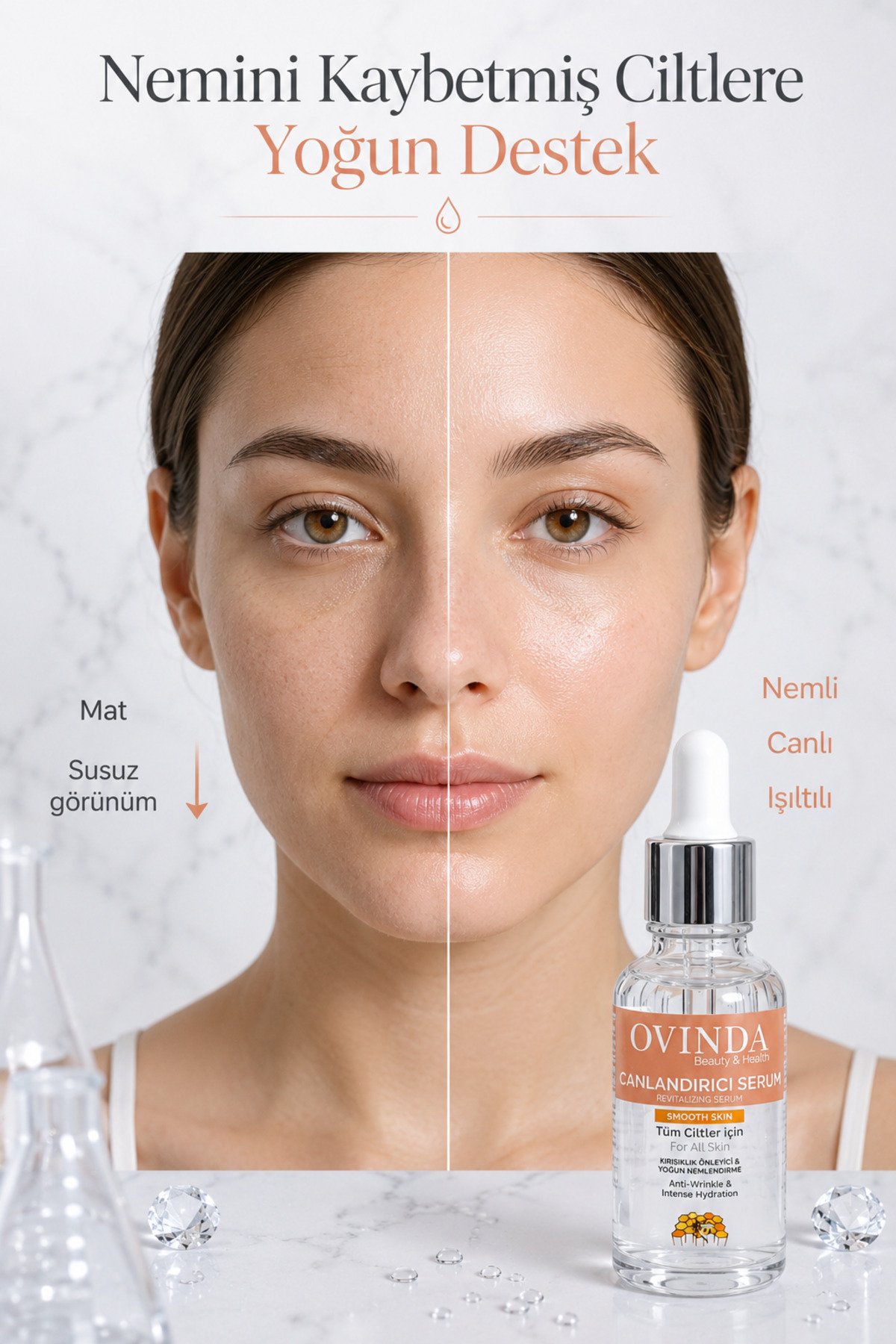 Hyaluronik Asit Serum Yoğun Nemlendirici Kırışıklık Karşıtı Kolajen C Vitaminli Canlandırıcı Yüz Serumu 30 ml — OVD-01.06 — تصویر 3 از 8
