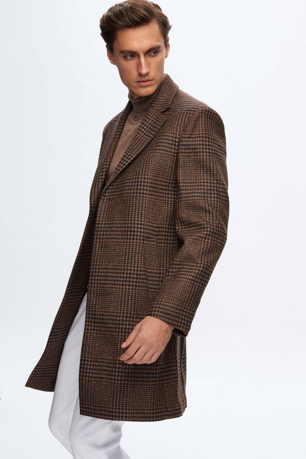 Damat Slim Fit Kahverengi %100 Yün Palto görsel 2