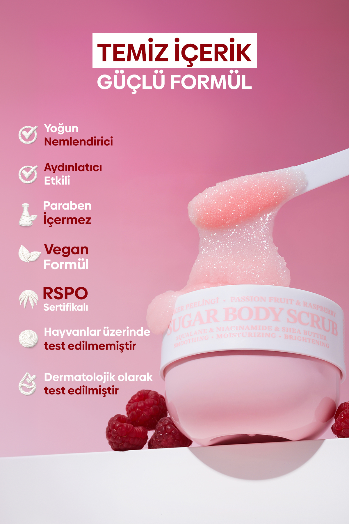 Pürüzsüzleştirici ve Nemlendirici Vegan Şeker Peelingi (Scrub) -Raspberry&Passion Fruit- 330 gr — 90c05503-4a33-50f8-9a0a-89ebaa081005 — تصویر 6 از 9
