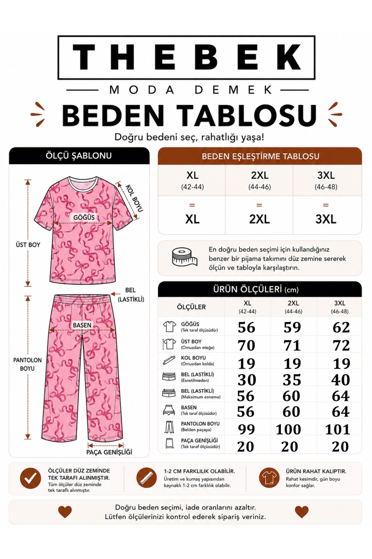 THEBEK Nakışlı Milan Örme Kısa Kol Battal Kadın Pijama Takımı görsel 4