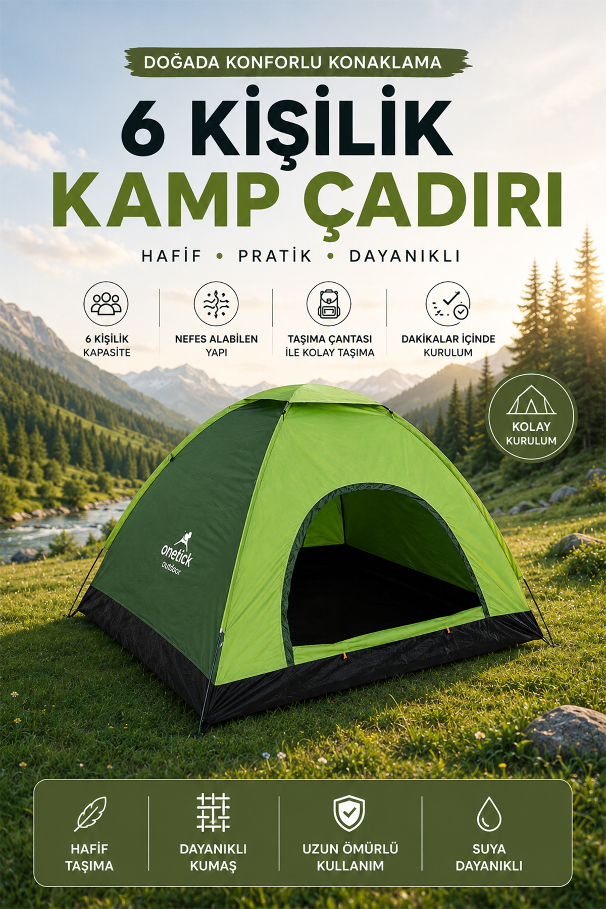 Colorful Durable Camping Tent for 6 People 220x250x150