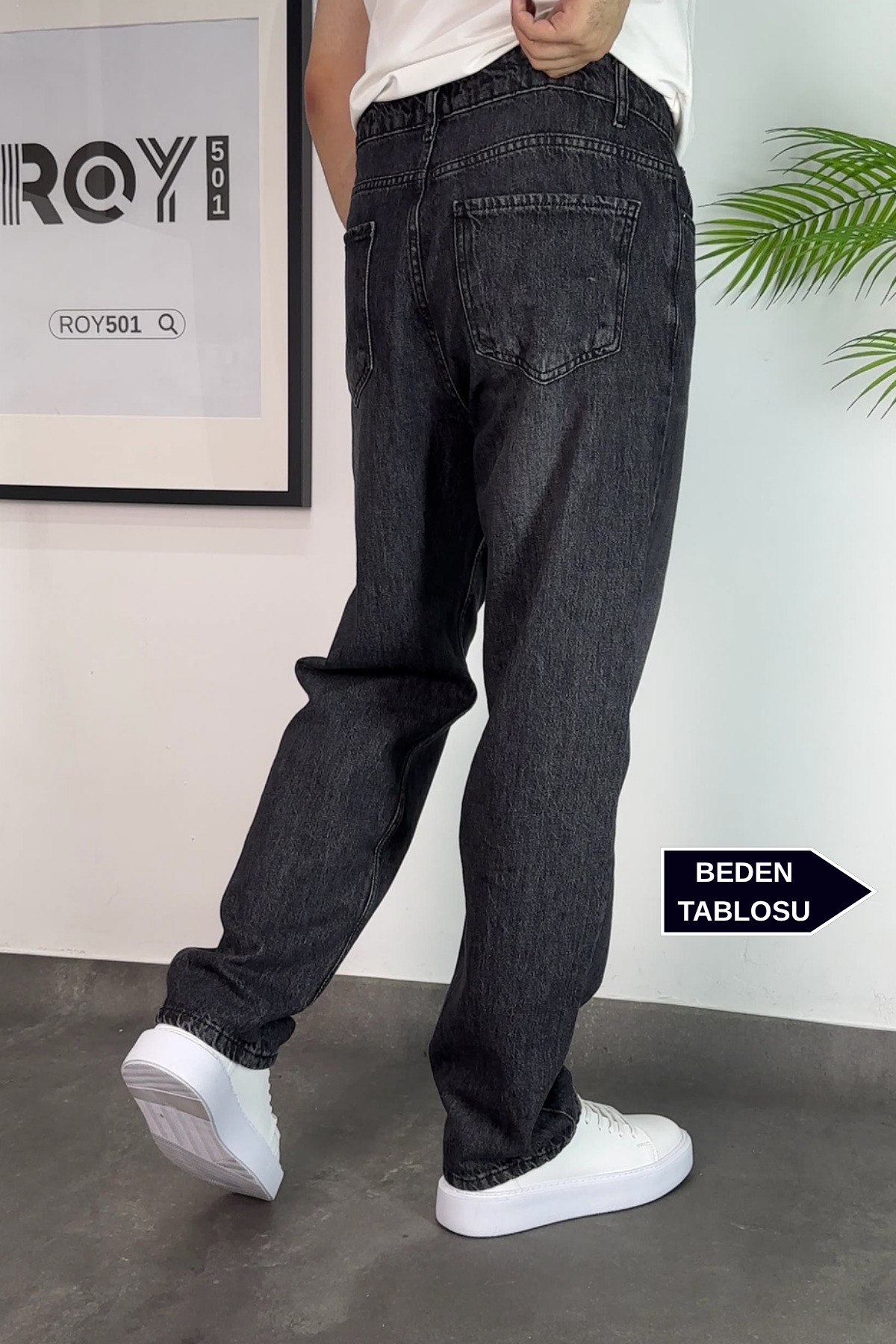 ROY501 Erkek Baggy Pantolon Bol Paça Gri Yıkamalı Baggy Jeans görsel 2
