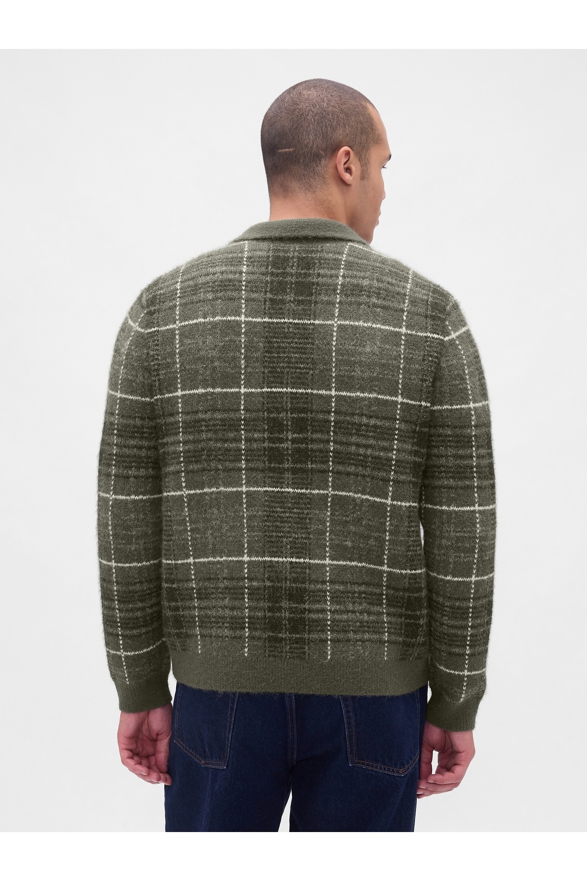 GAP Erkek Yeşil Fermuarlı Kareli Brushed Hırka görsel 4