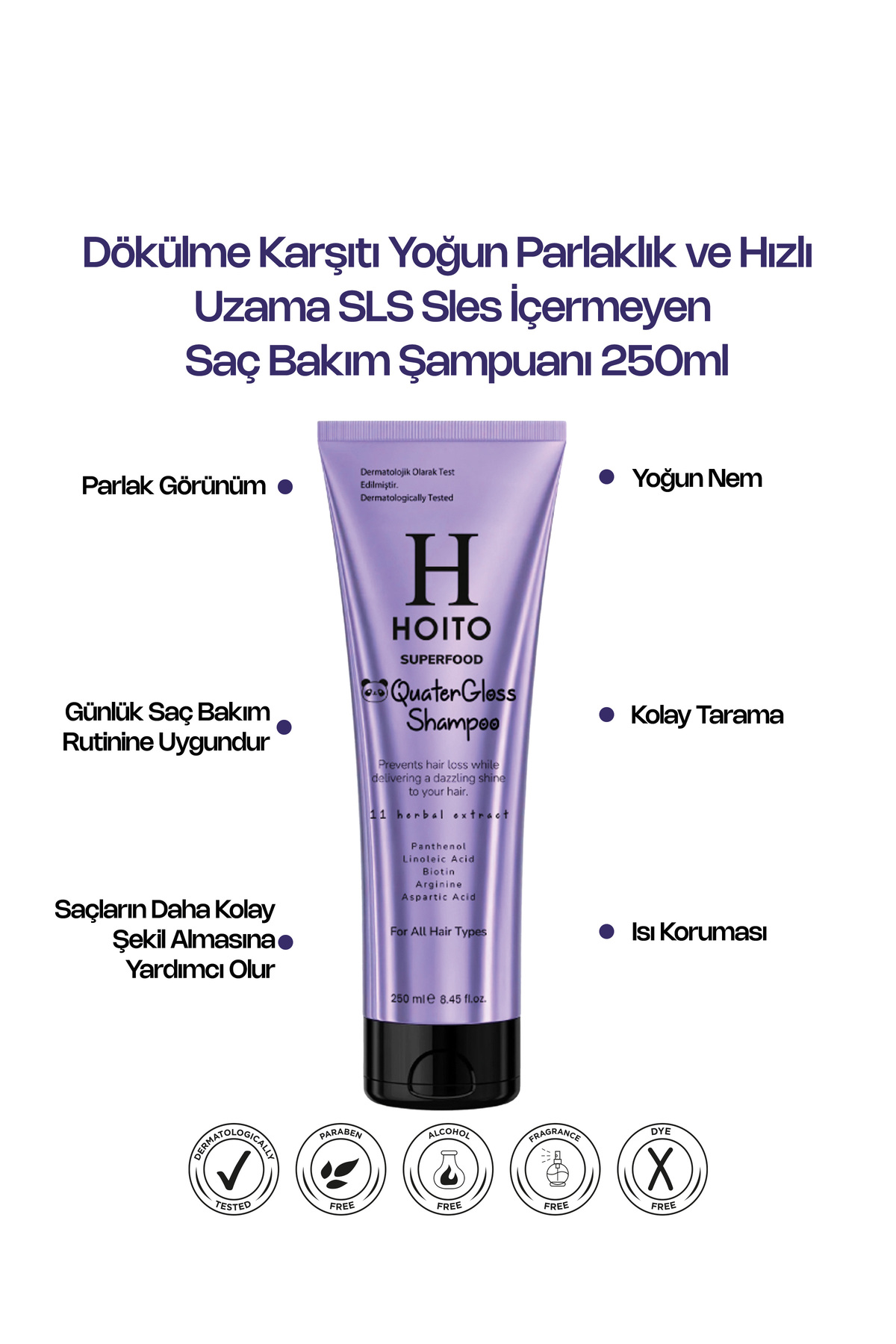 Dökülme Karşıtı Yoğun Parlaklık ve Hızlı Uzama Tuz SLS Sles İçermeyen Saç Bakım Şampuanı 250ml — H10035 — تصویر 2 از 6