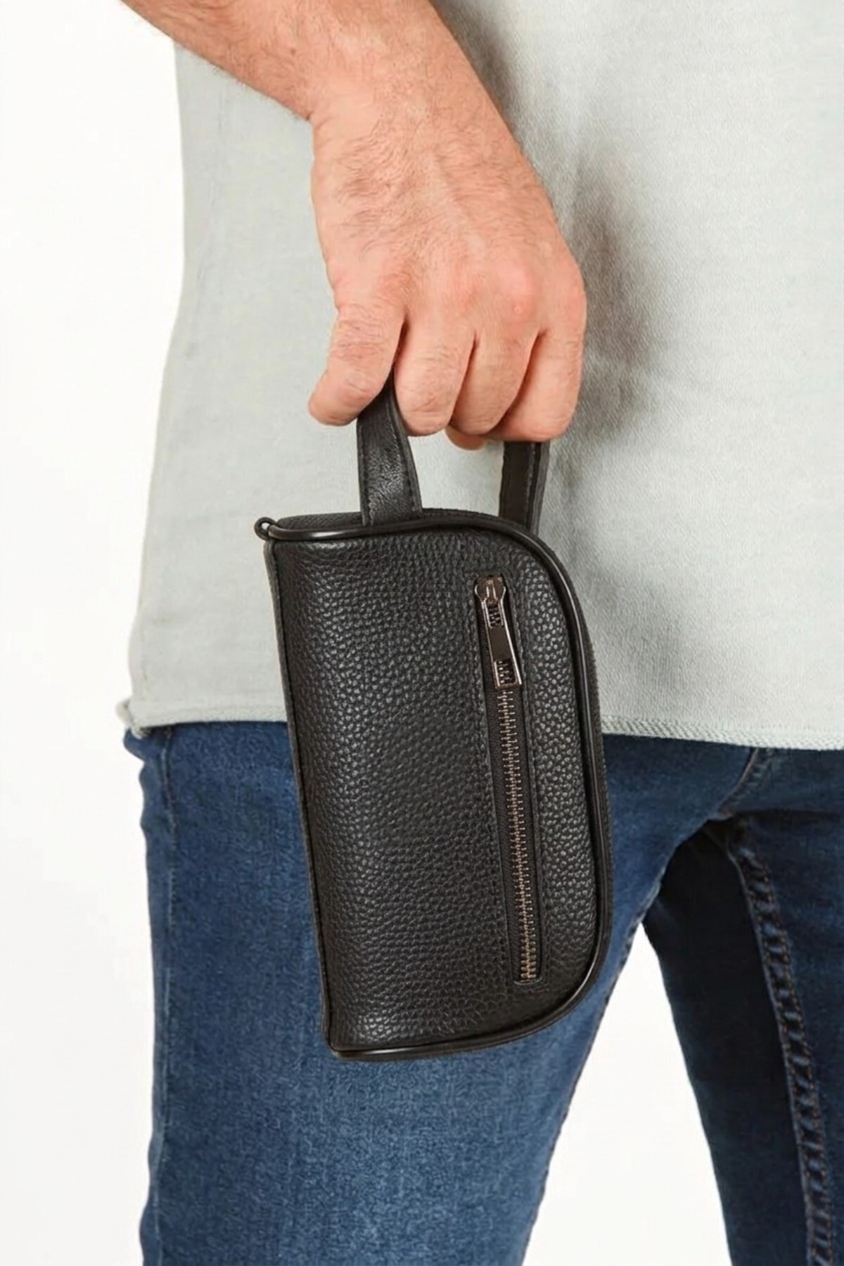 Classbag Erkek Siyah Renk Suni Deri İki Gözlü Portföy Traşlık El Çantası